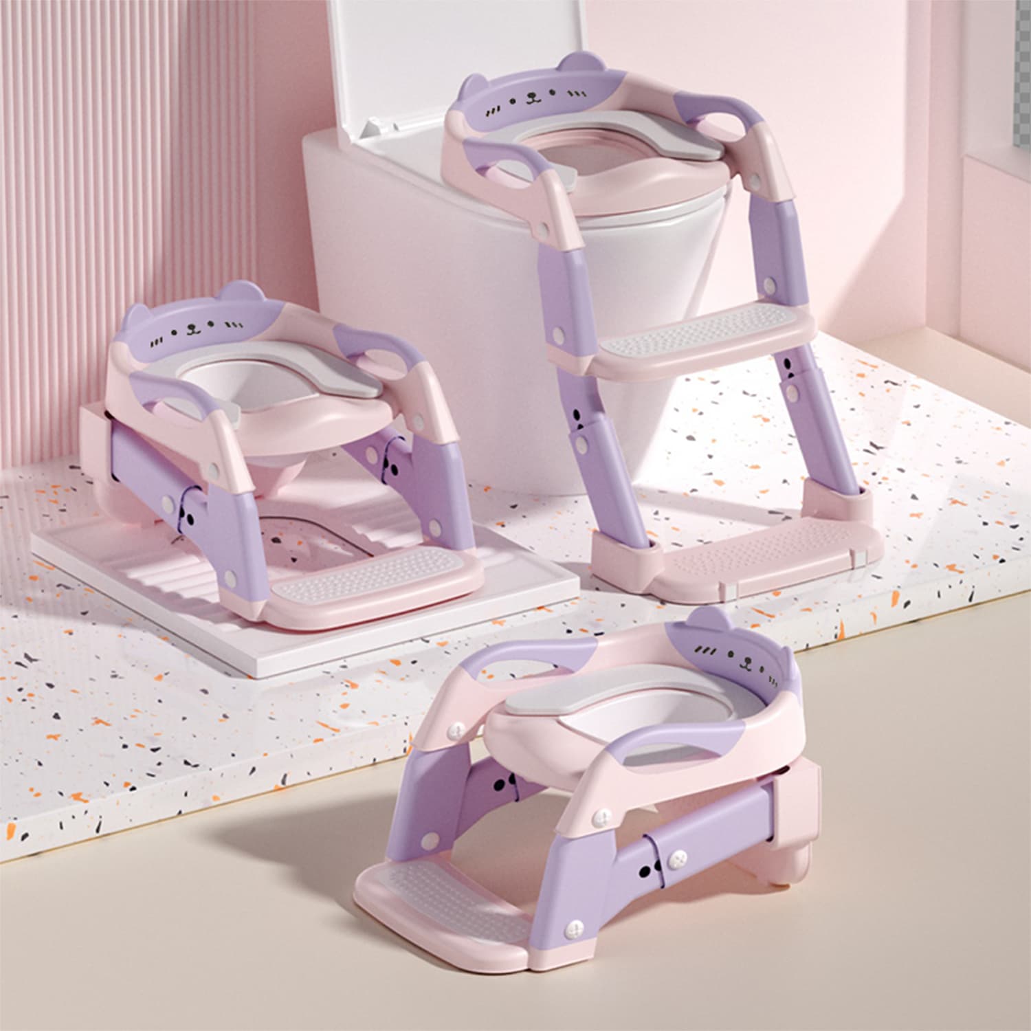 TEMU 3-in-1 Potty Training Seat & Training Toilet & Potty Chair, Height Adjustable Toddler Toilet Seat For Kids Boys Girls, Foldable Potty Training Toilet With Splash Guard And Anti-slip Steps