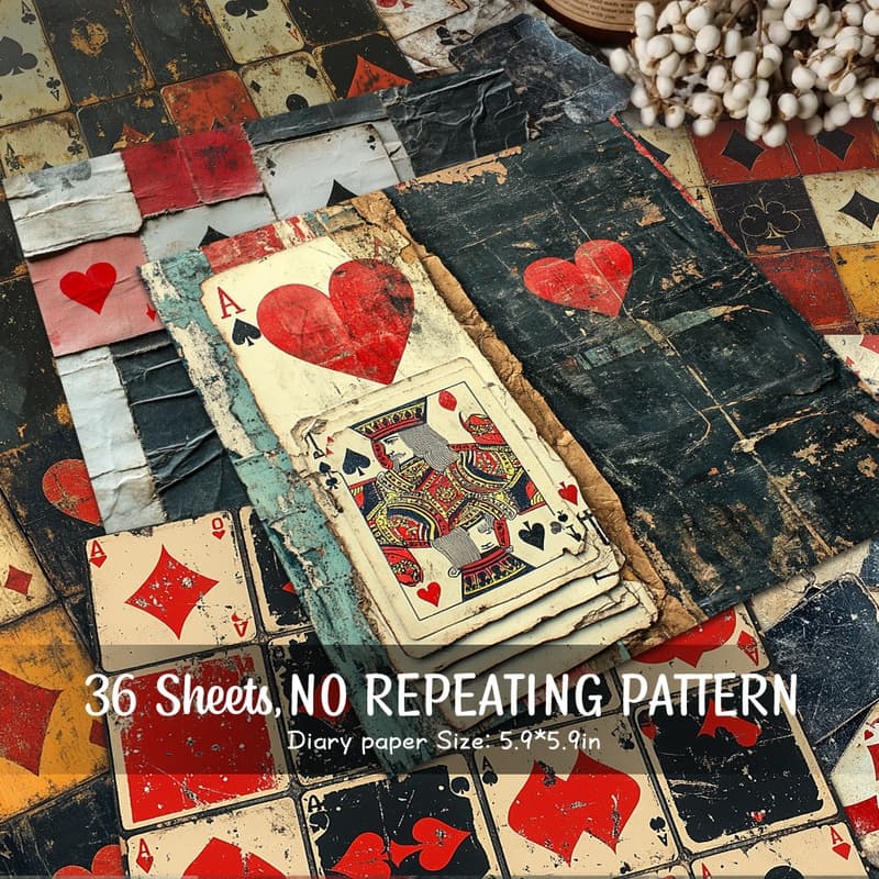 TEMU A Collection Of 36 Sheets Of Retro Playing Card Design Paper Featuring Red, Black, And Yellow Diamond Patterns. Ideal For Junk Journal Crafts, Craft Projects, Background Embellishments, And More