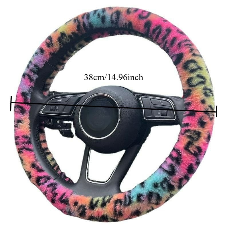 TEMU Leopard Print Plush Car Steering Wheel Cover, Warm In Winter, Cool In Summer, Comfortable To Touch, Hot Selling In Autumn And Winter