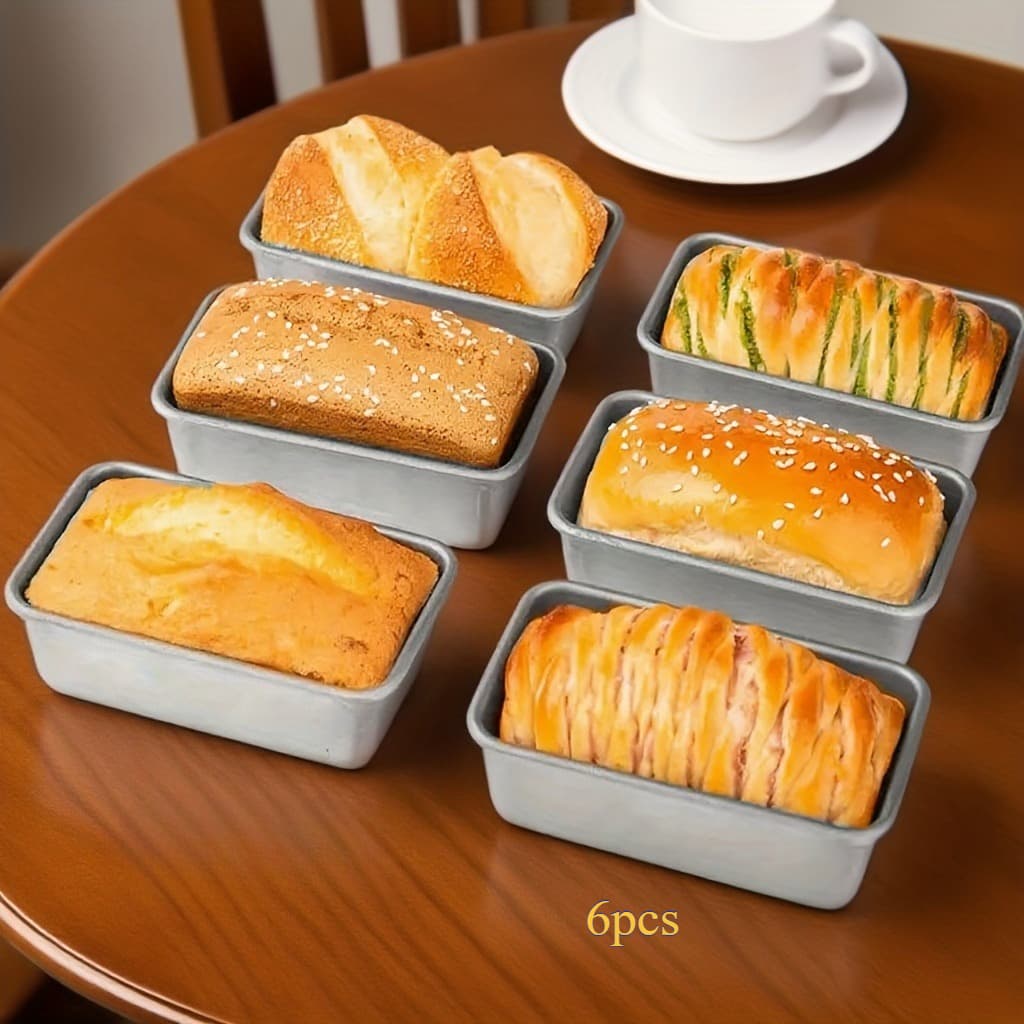 TEMU 6pcs Aluminum Rectangular For Bread Molds - Easy To Clean, Rectangular Baking Pans, For Making For Bread Of , Suitable For Bread, Toast Cake (5.31 X 3.07 X 1.42 Inches), Suitable For Activities