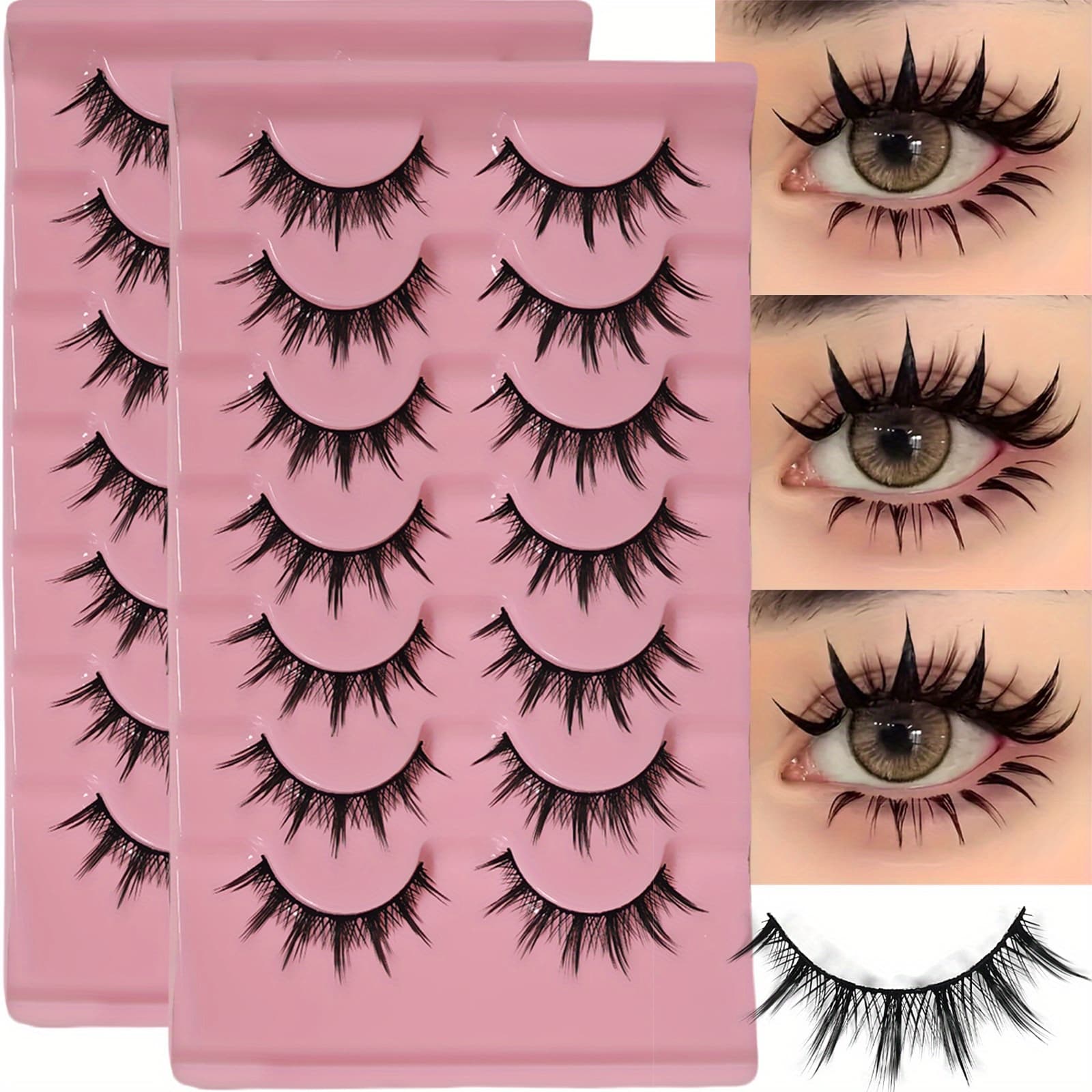 TEMU 14pairs/ 2pack Lashes Natural Look 3d Volume Wispy Fluffy Spiky Anime Cosplay Eyelashes Reusable Korean Individual Cluster Pack