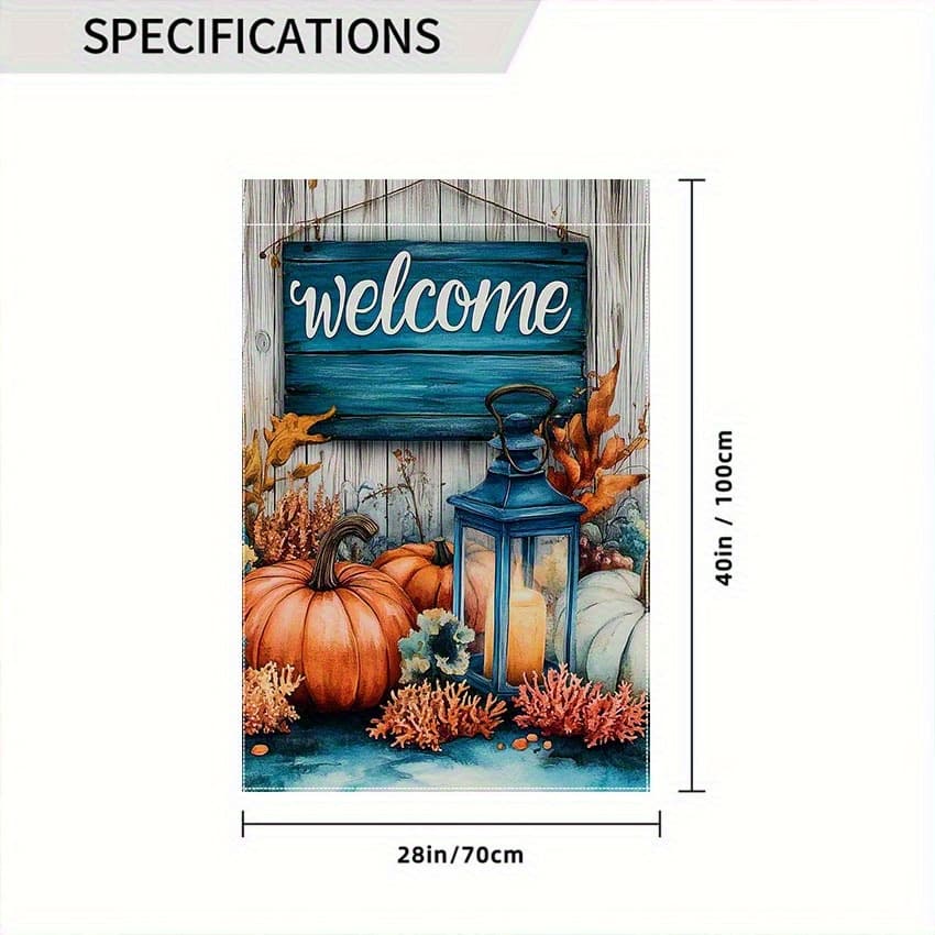 TEMU Single Piece, Thanksgiving Garden Banner, Nautical Pumpkin Lantern Home Decor, Autumn Coastal Yard Decor, Outdoor Entrance Decoration, 28 X 40 Inches Double-sided Garden Banner, Flag Only