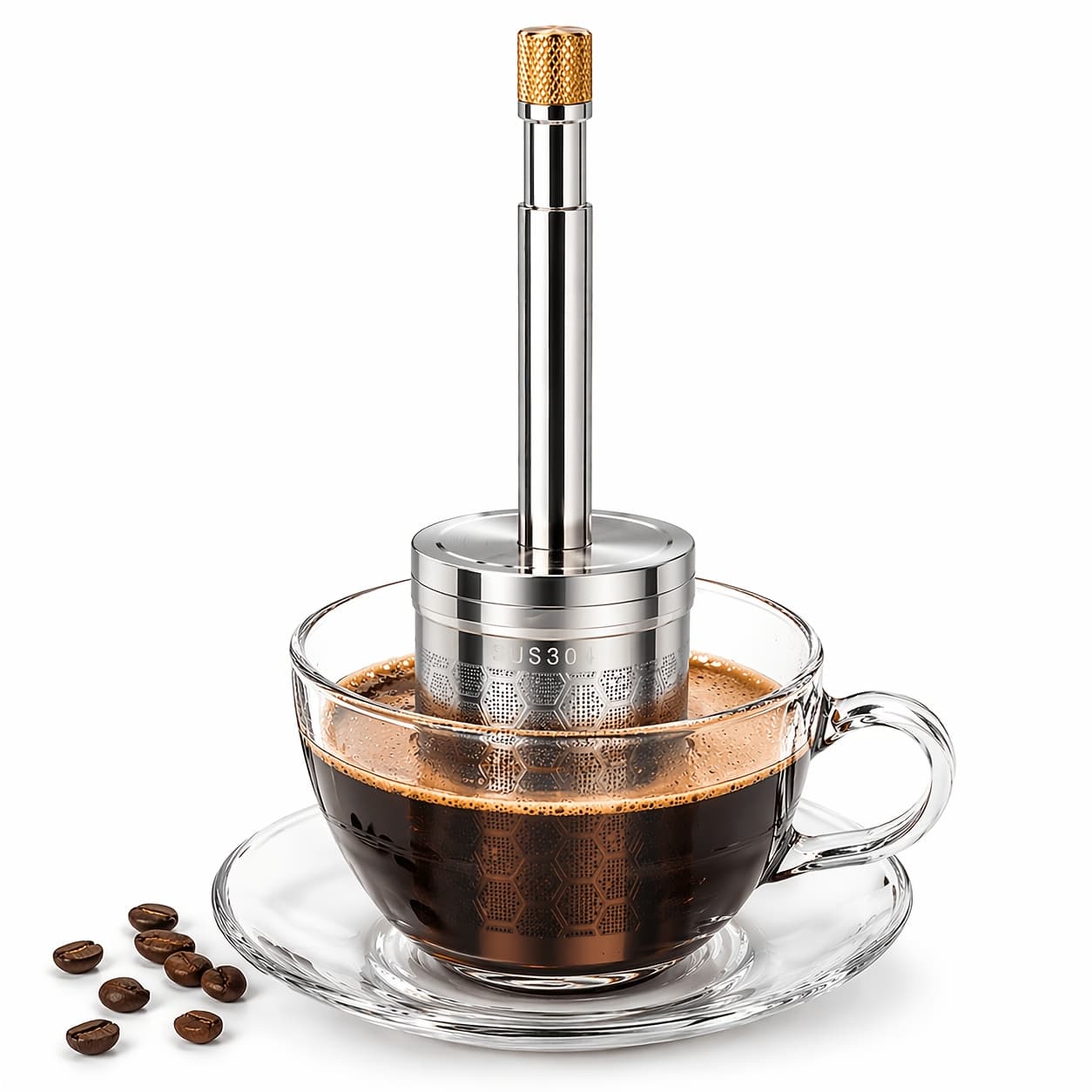 TEMU 304 Stainless Steel Portable Coffee Press, Brew And Latte, Easy To Clean And Leak Proof Design For Home Office And Travel