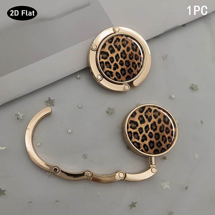 TEMU 2d Flat Leopard Print Handbag Hook, For Table, Foldable Table Bag Holder, Suitable For Restaurants, Travel, And Home Decor - Unique Gift For Women