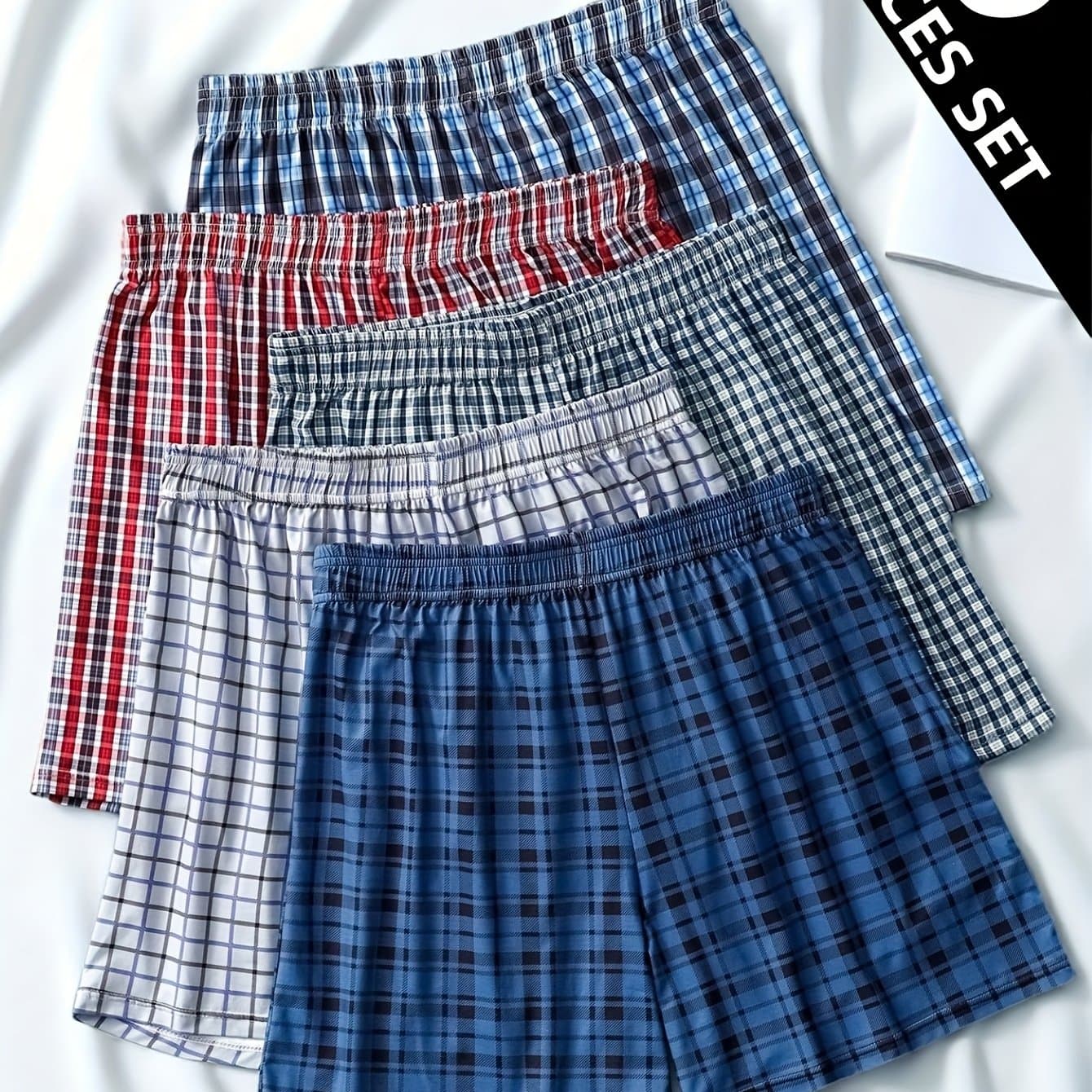TEMU 5-pc Men's Shorts Plaid Beach Shorts Loose Casual Outing Athletic Pants Skin-friendly Soft Youth Leggings