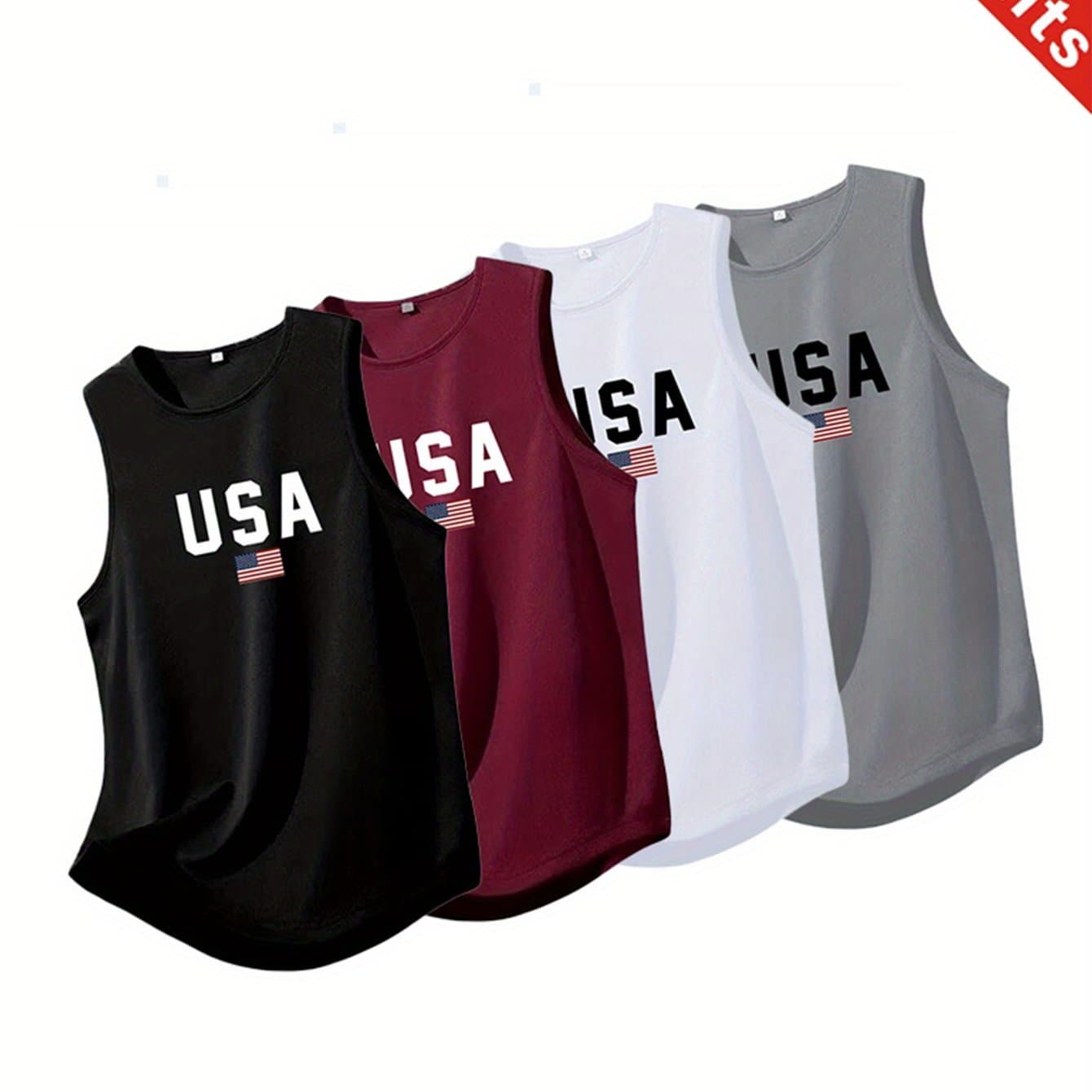 TEMU 4pcs Men' Running Tank Tops, Sleeveless Quick- Vests, Stylish Usa Flag , Moisture-wicking, Breathable And Comfortable, Suitable For Gym Use And Casual
