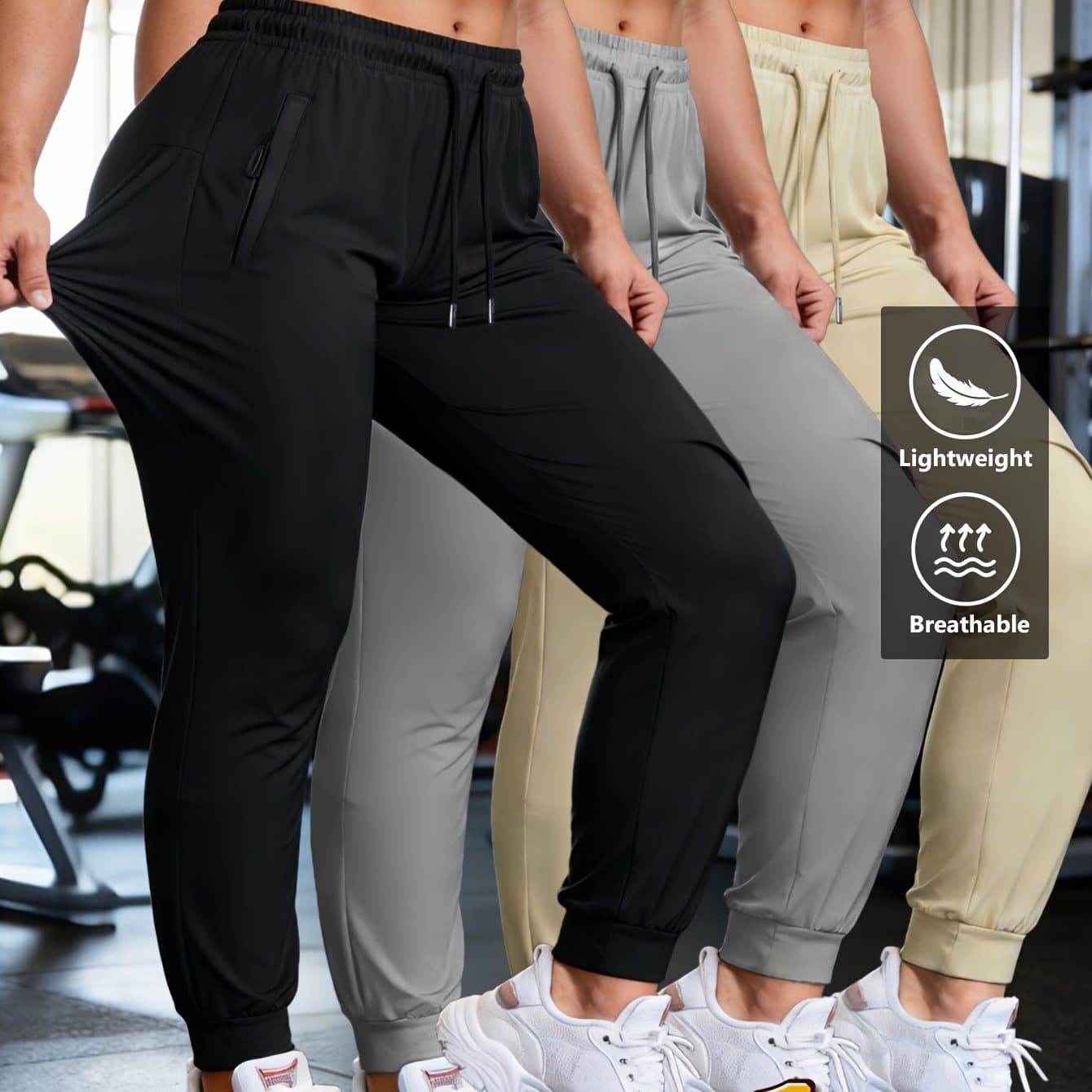 TEMU Women's Lightweight Breathable Casual Joggers, High Stretch Quick- Pants With Drawstring Waist And Side Pockets, Loose-fit Tapered Leg Trousers For Gym, Running, Daily Wear, Bottoms