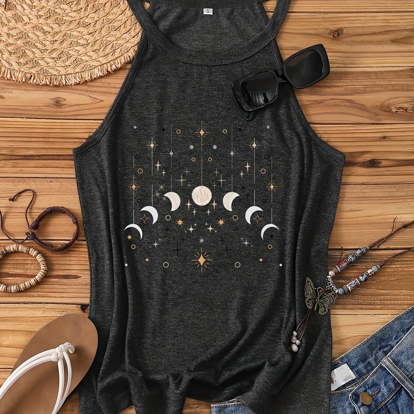 TEMU Summer Sleeveless Casual And Stars Print Women's Vest Beach Top
