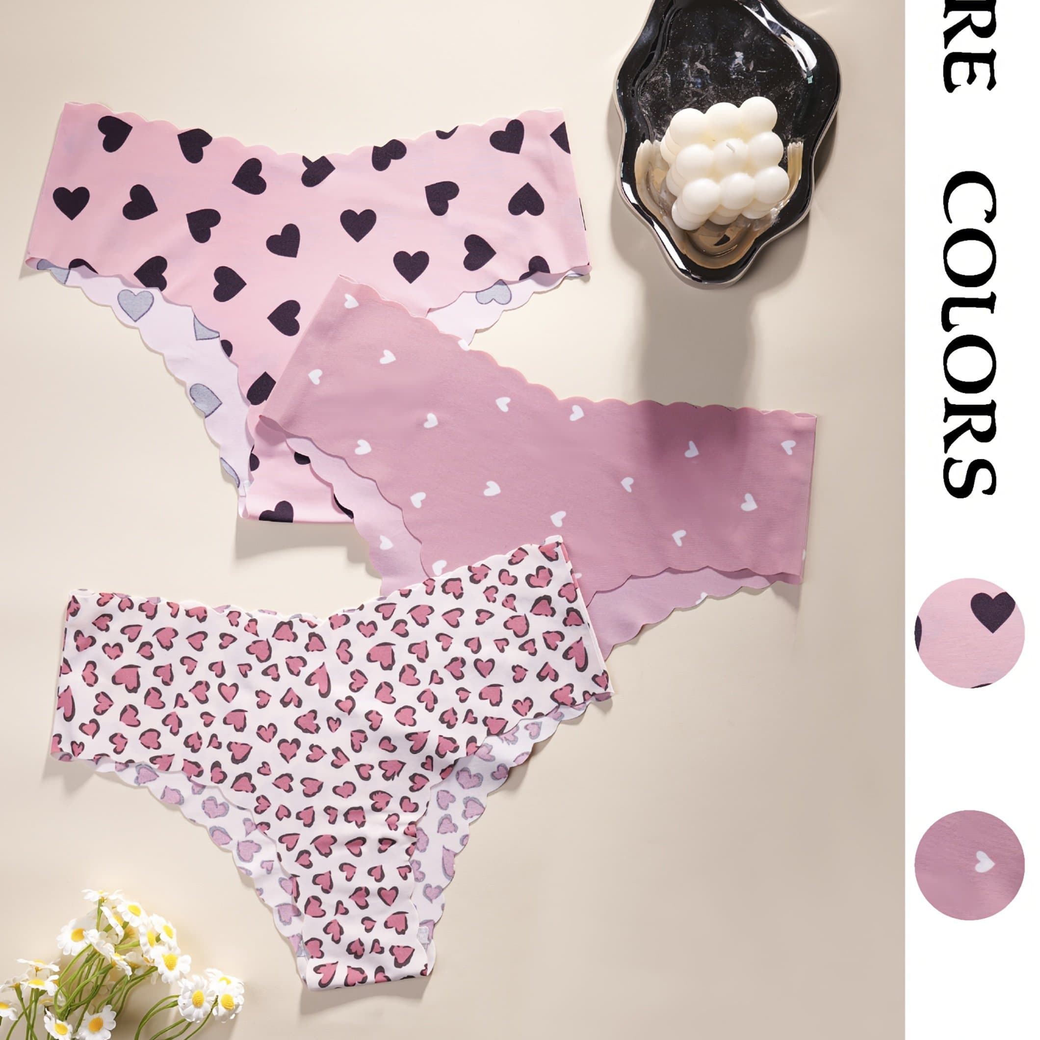 TEMU 3-pack - Heart & Leopard Print Series Women's Briefs Comfortable Seamless Women's Briefs One-piece V-shaped Lifting Waistband Wavy Lace Design Sports Women's Briefs