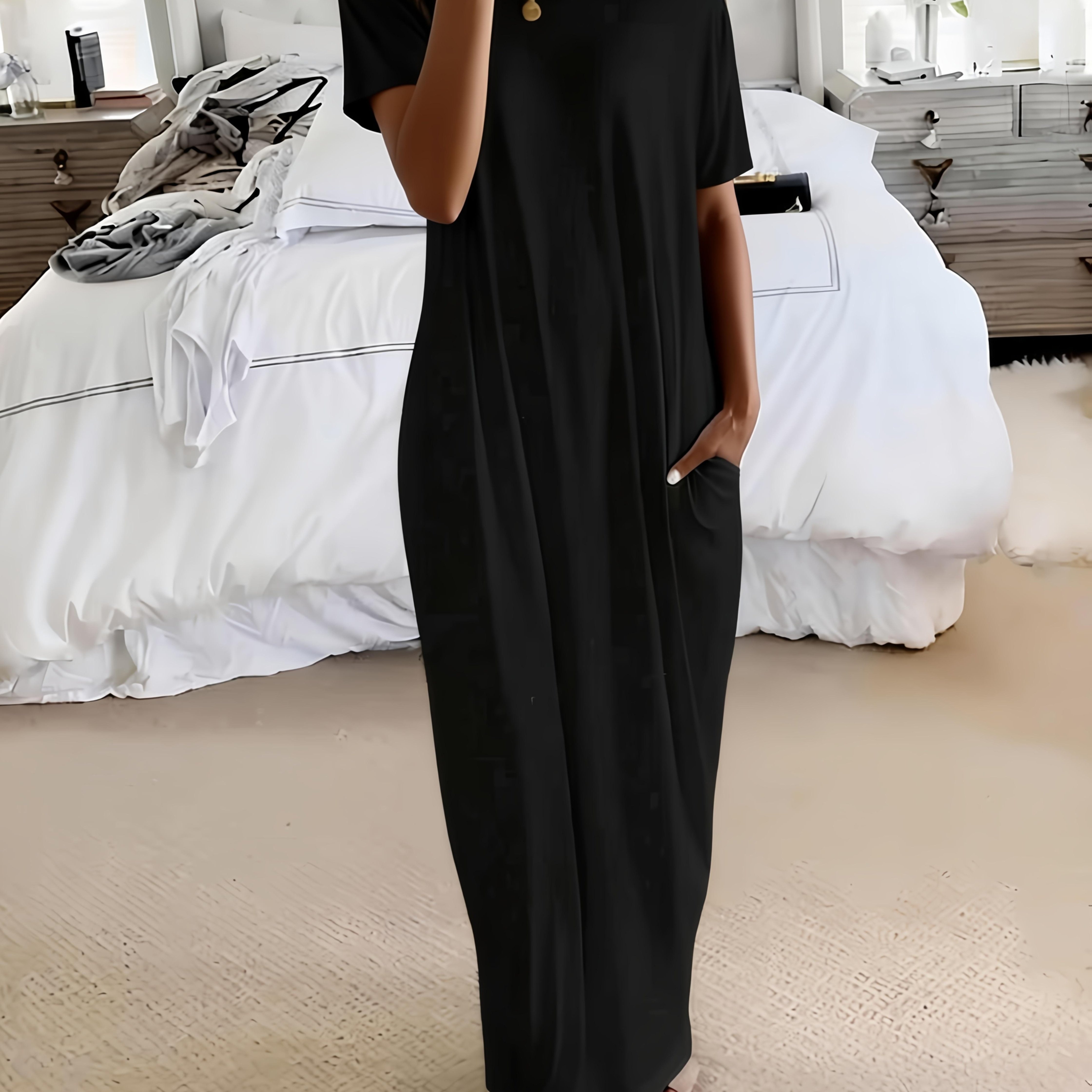 TEMU Autumn Winter 1pc Women' Color Batwing Sleeve Casual Dress, Daily Wear Casual Elegant Comfortable Short Sleeve Loose Pajamas, Women's Pajamas, Women's Clothing, Women's Pajamas- Overseas Printing