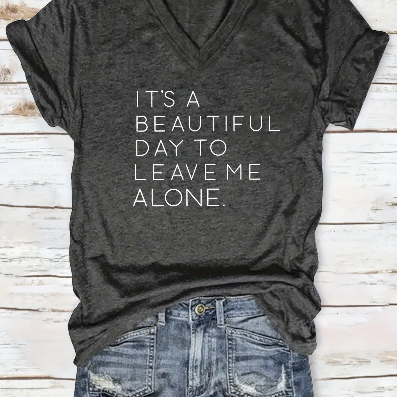 TEMU Casual Short-sleeve Summer Tops For Women, Featuring A Printed V-neck Design