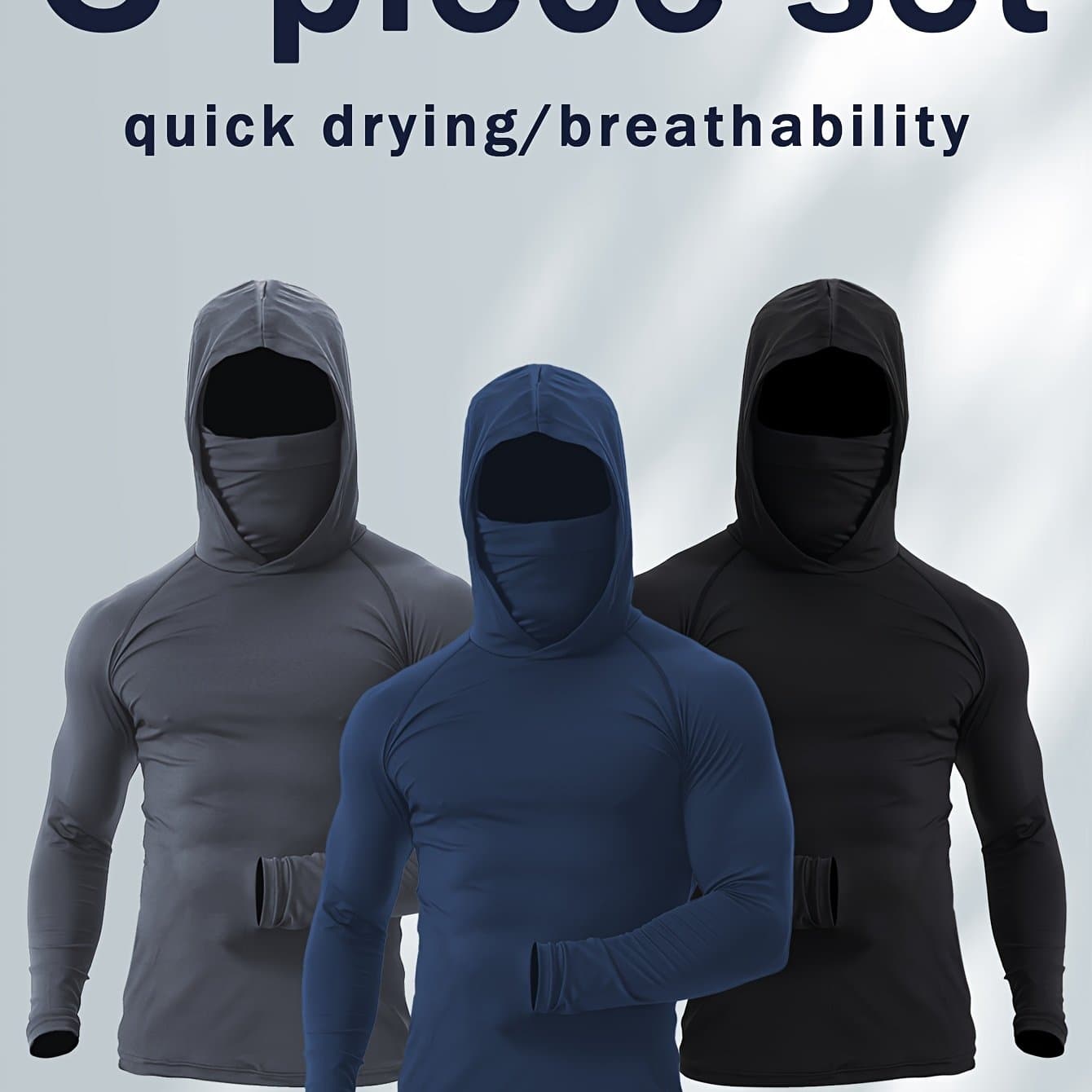 TEMU 3pcs Men's Upf Hooded Sweatshirts With Mask - Quick-dry Breathable Outdoor Hoodies Suitable For Working,, Fishing,
