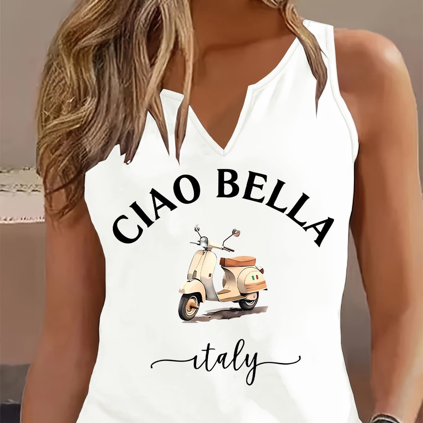 TEMU Fashionable Women's Tank Top With A Printed V-neck Design, Perfect For A Cool And Versatile Spring And