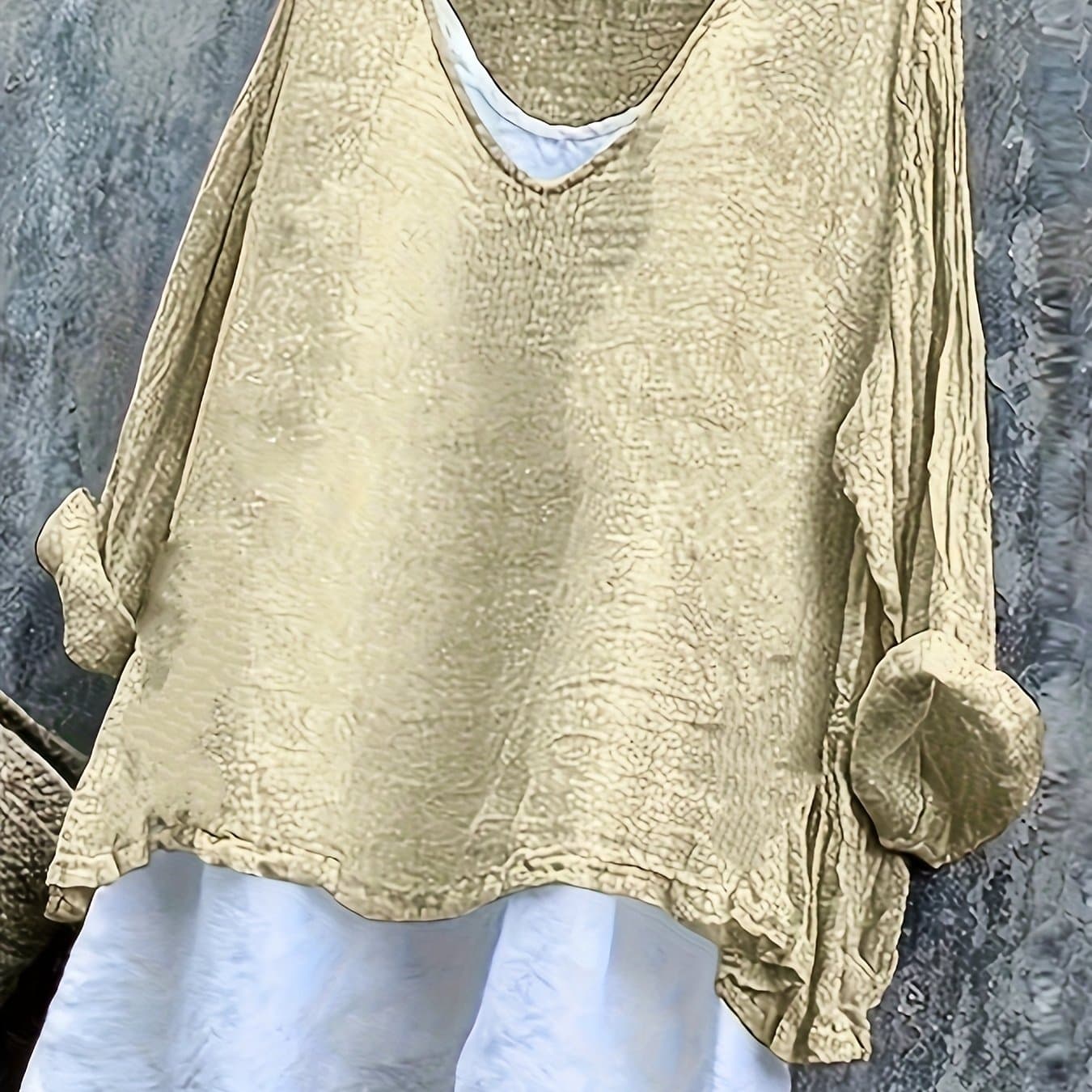 TEMU 2pcs Set Women's Loose Linen Shirt Vacation V-neck Pullover + Tank Top Casual Bohemian Style Comfortable Soft Gauze Top