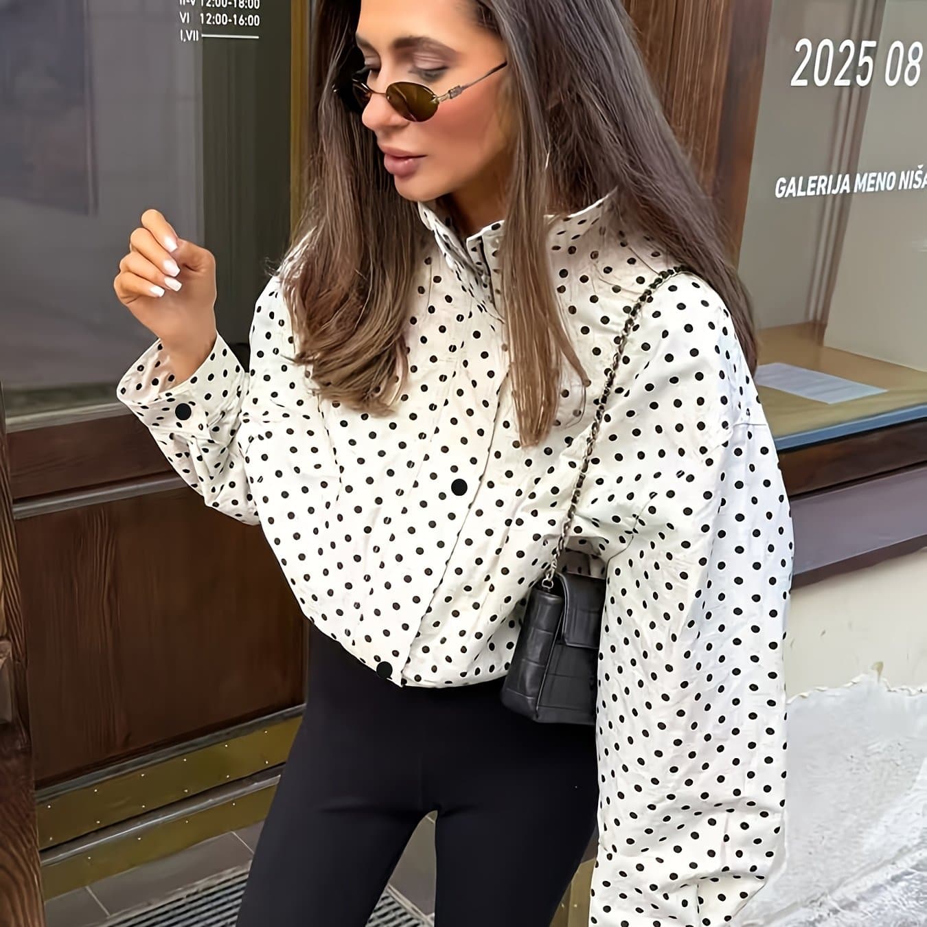 TEMU Women's Casual Polka Dot Long Sleeve Loose Fit Jacket, Spring Fashion Stand Collar Zipper Outerwear thumbnail 2