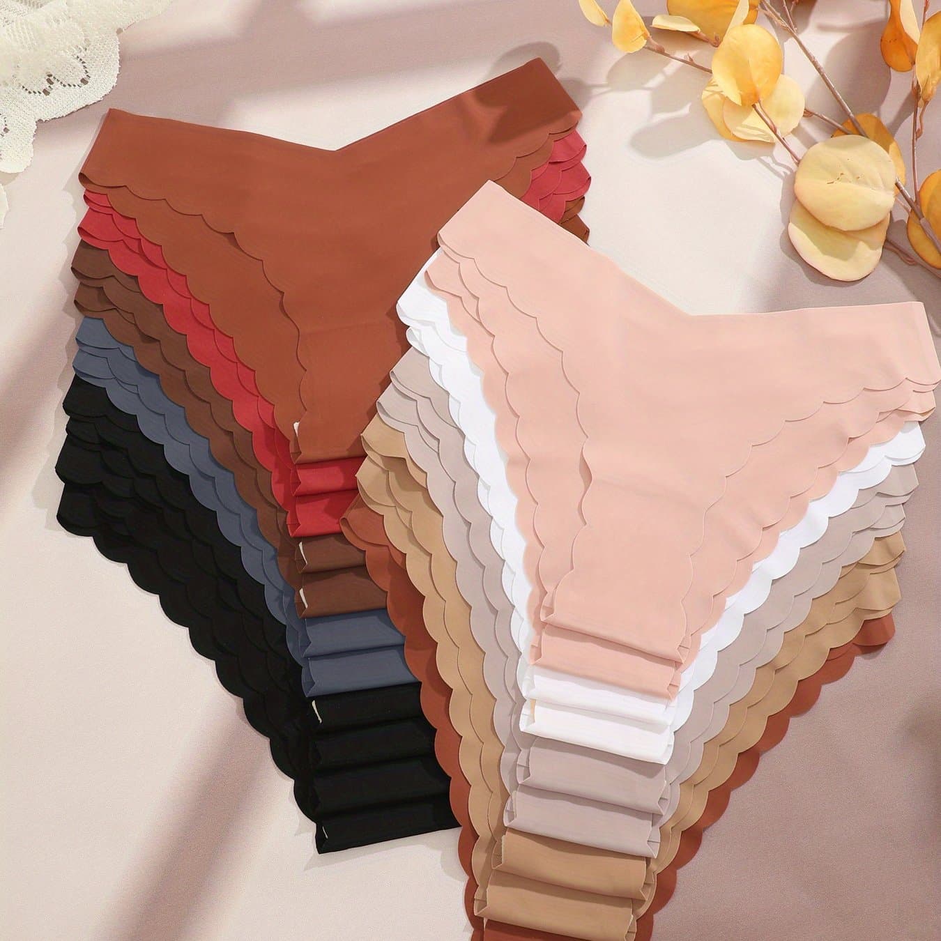 TEMU 20pcs V-waist Design Briefs Soft Underwears Wavy Panties For Women Seamless Underwear Seamless Underwear
