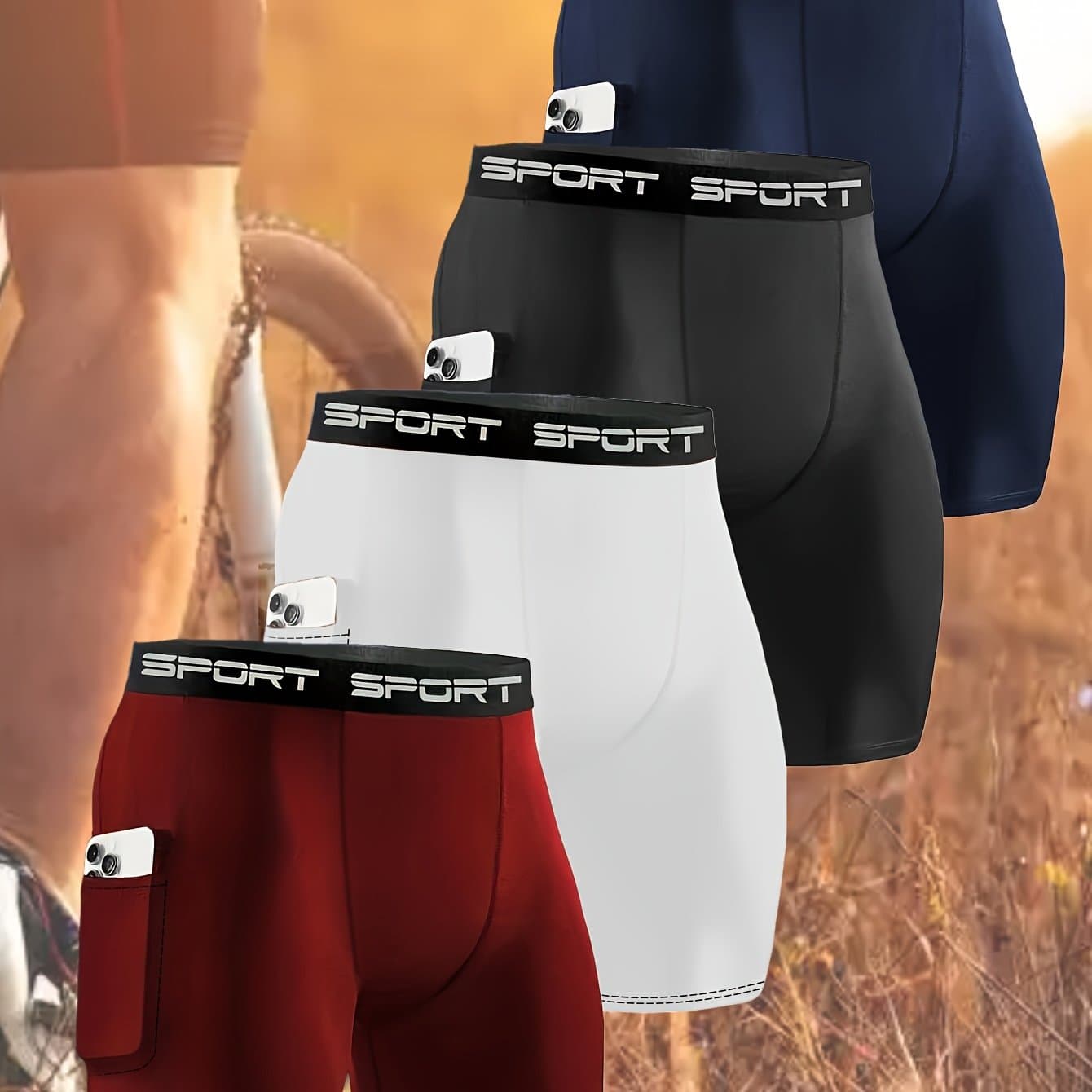 TEMU 4pcs Men's 'sport' Boxer Briefs, Ultra-thin High-elastic Shorts With Side Pocket, Fit, Knit Fabric, Slight Stretch, Casual Athletic Shorts