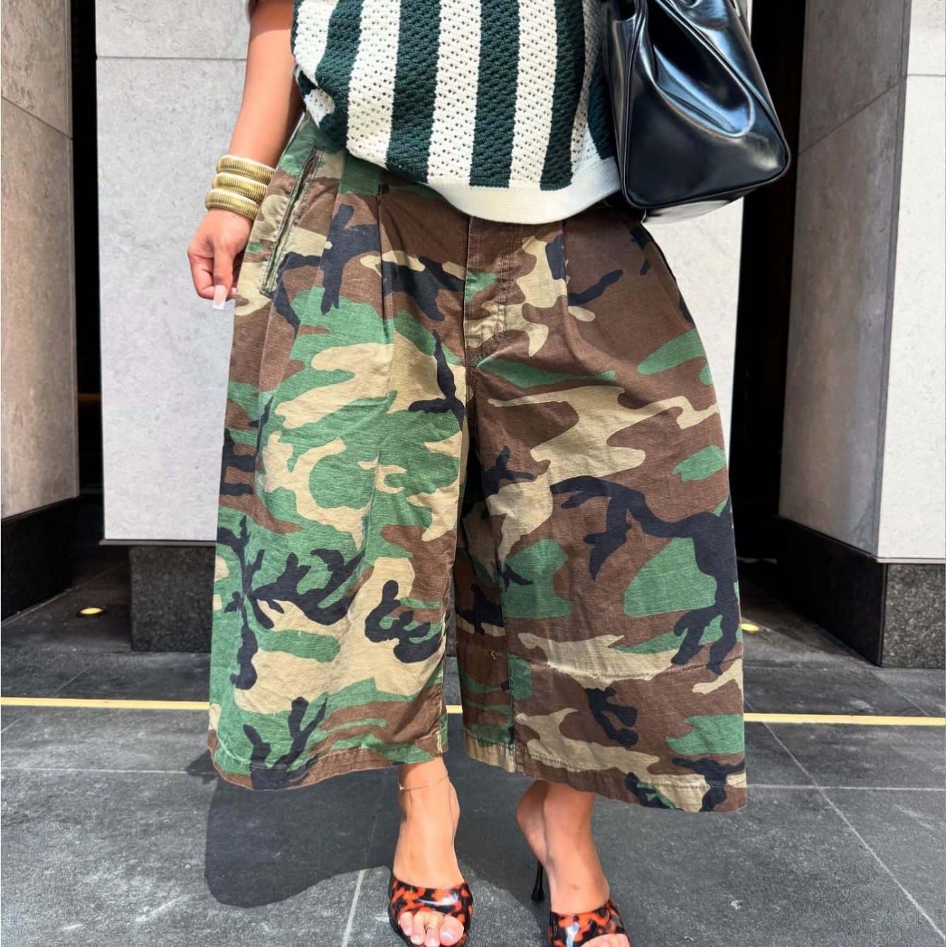 TEMU Trendy Wide-leg Cargo Pants With Camouflage Print, Y2k Street Style, Featuring A Relaxed Fit And Stylish Capri Length