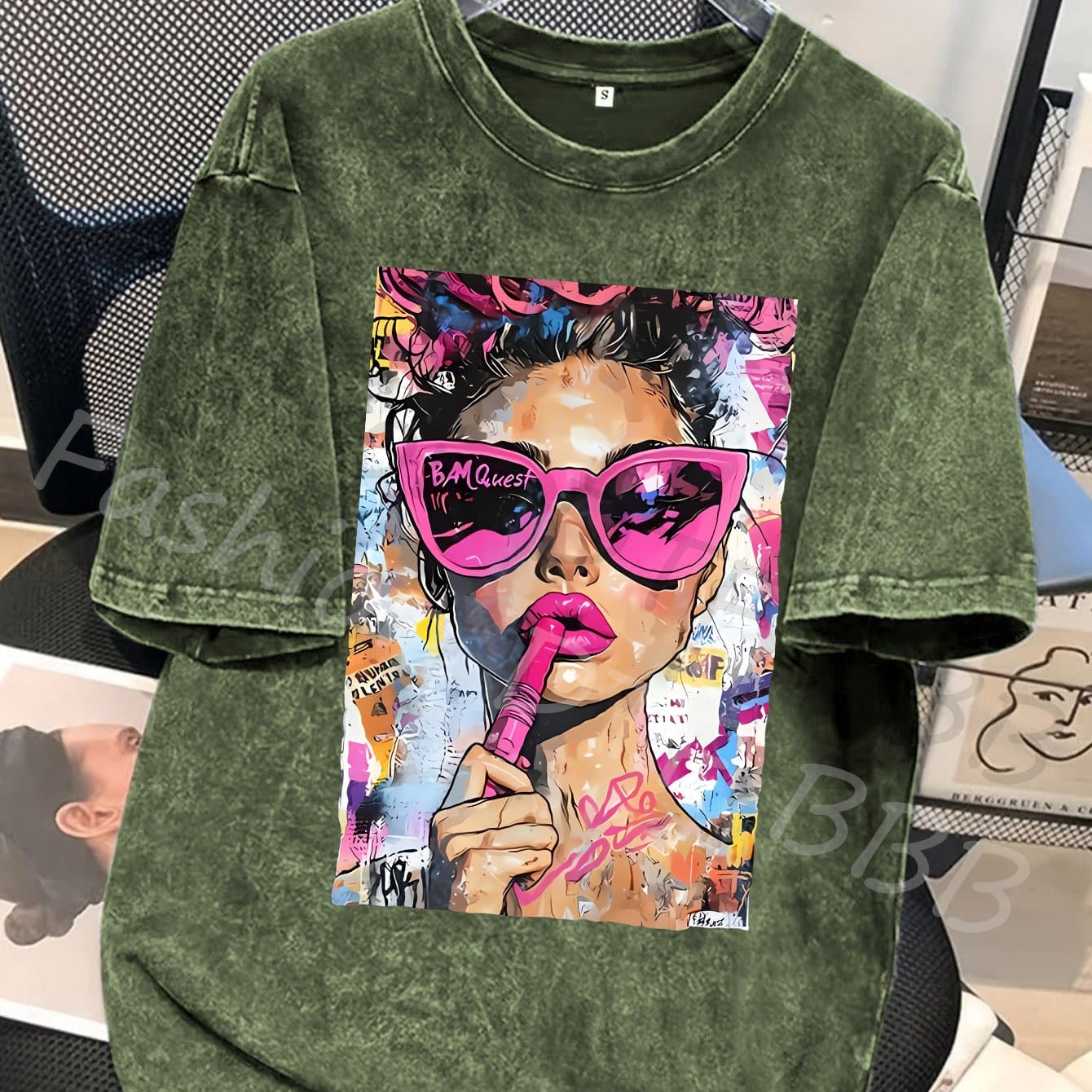 TEMU Glasses Print Pattern T-shirt, Premium Batik Vintage Fashion -shirt, Women's T-shirt, Women's Spring And , 's Day, Easter Gifts, Holiday Gifts