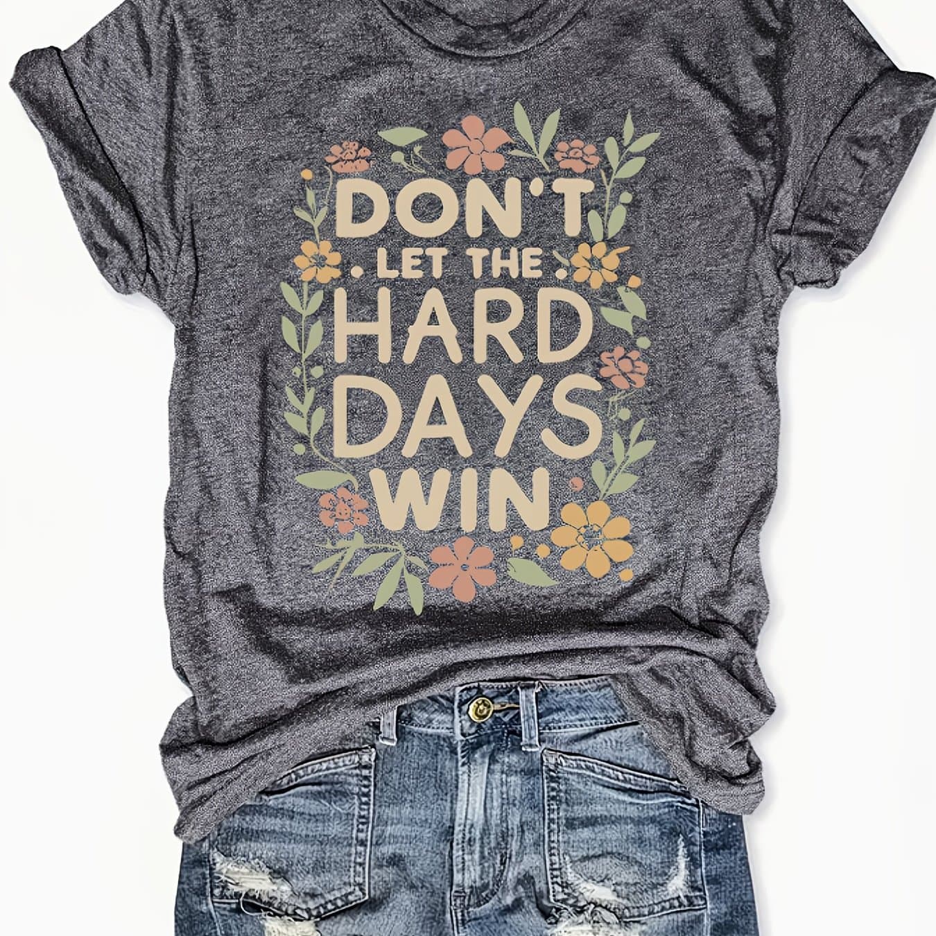 TEMU The Tough Days With This Stylish Women's Casual Tee. Featuring A Round Neck And Short Sleeves, Easy To Care For And Perfect For A -back Spring And , Ideal For Vacations And Travel