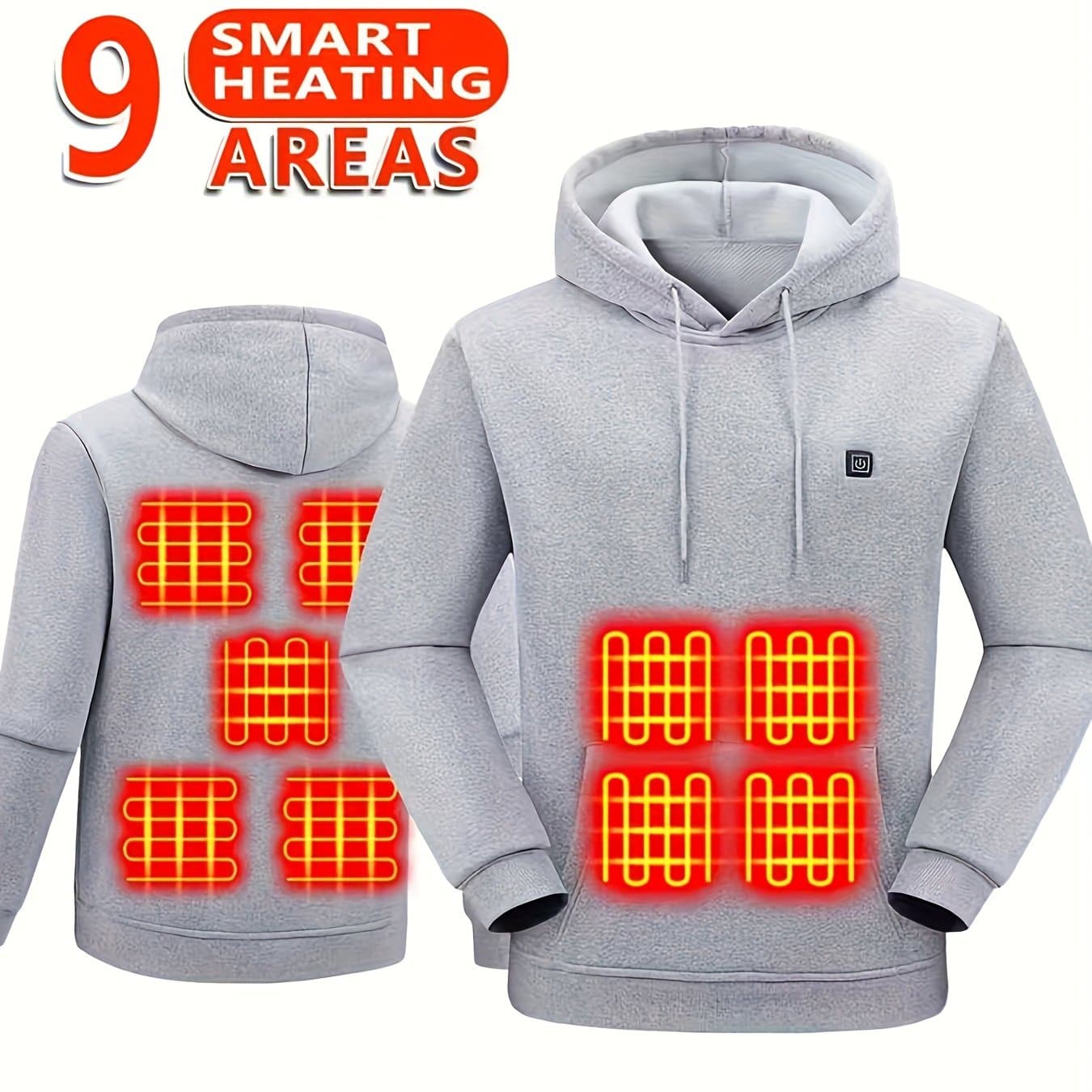 TEMU Men's Heating Hoodie With 9 Heating Zones, Electric Heating Sweatshirt, Winter Thermal Pullover Sweater Fall/winter Essential Hoodie (battery Not Inculded)