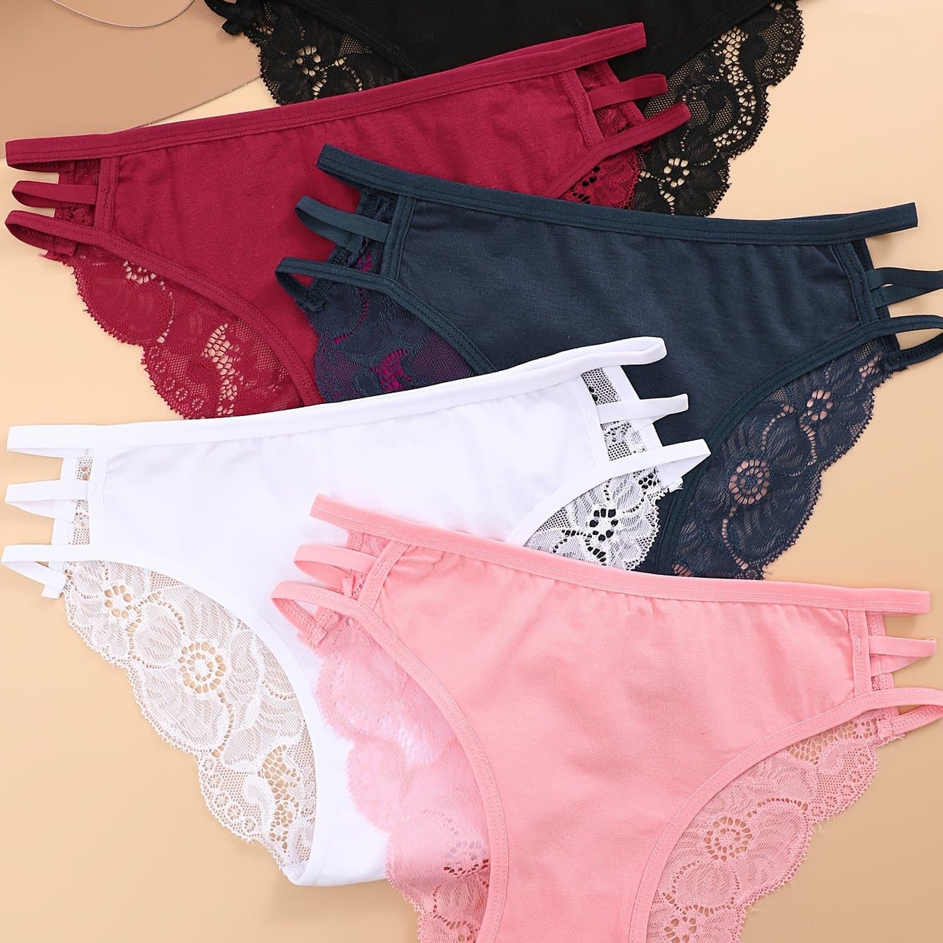 TEMU 5pcs Set Women's Soft Elegant Lace Semi-transparent Low-waist Briefs