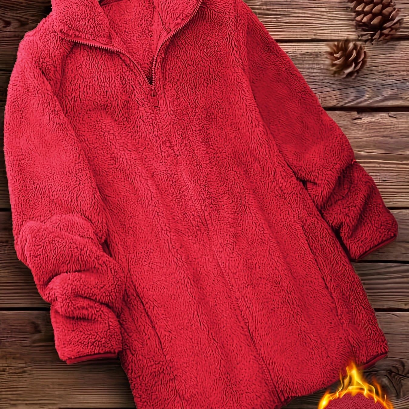 TEMU Zip Up Solid Teddy Coat, Casual Long Sleeve Winter Outerwear, Women's Clothing
