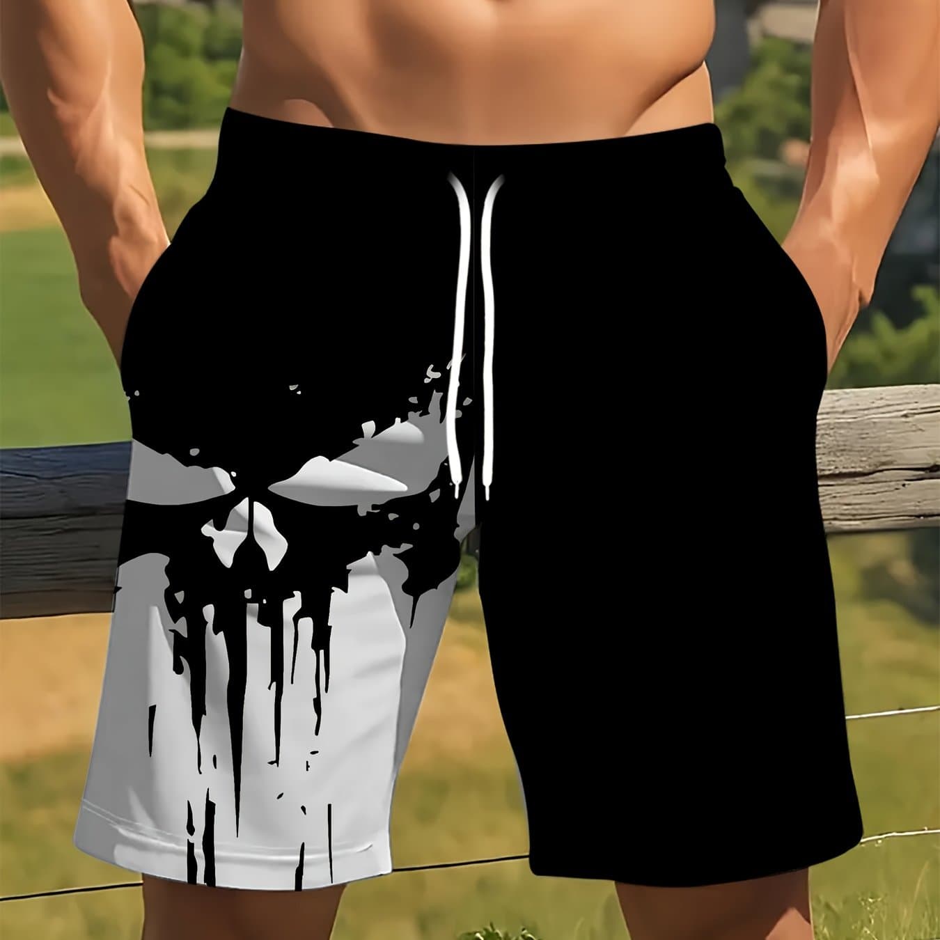 TEMU Men's Summer Shorts: Quick-dry, Stretchy Polyester With Cooling Geometric Print – Minimalist