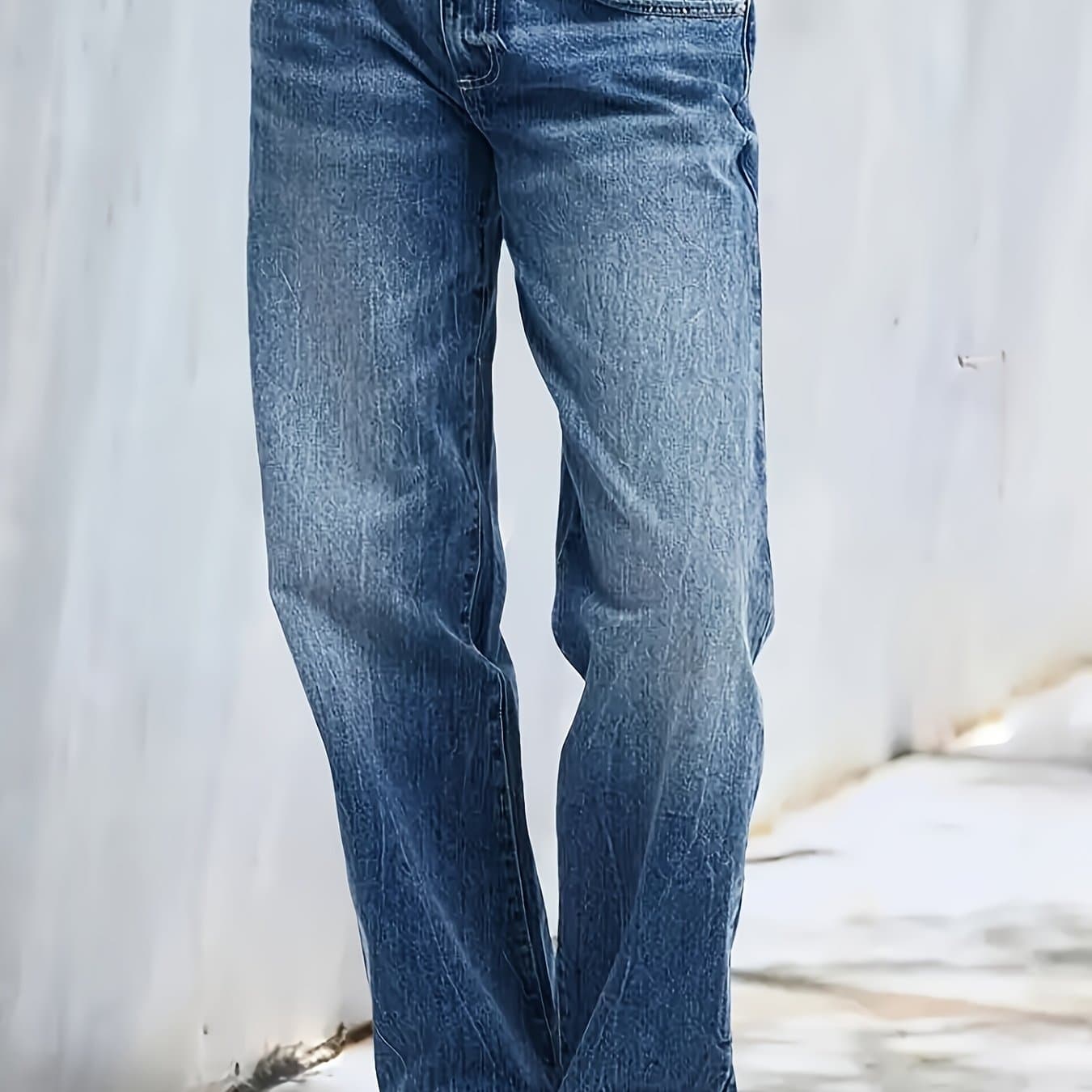 TEMU Hme Women's Vintage Relaxed Jeans, Designed With A Fit And Five-. From Durable Washed Denim, Highlighting A Waistband Feature. The Material Is Flexible, Cozy, And