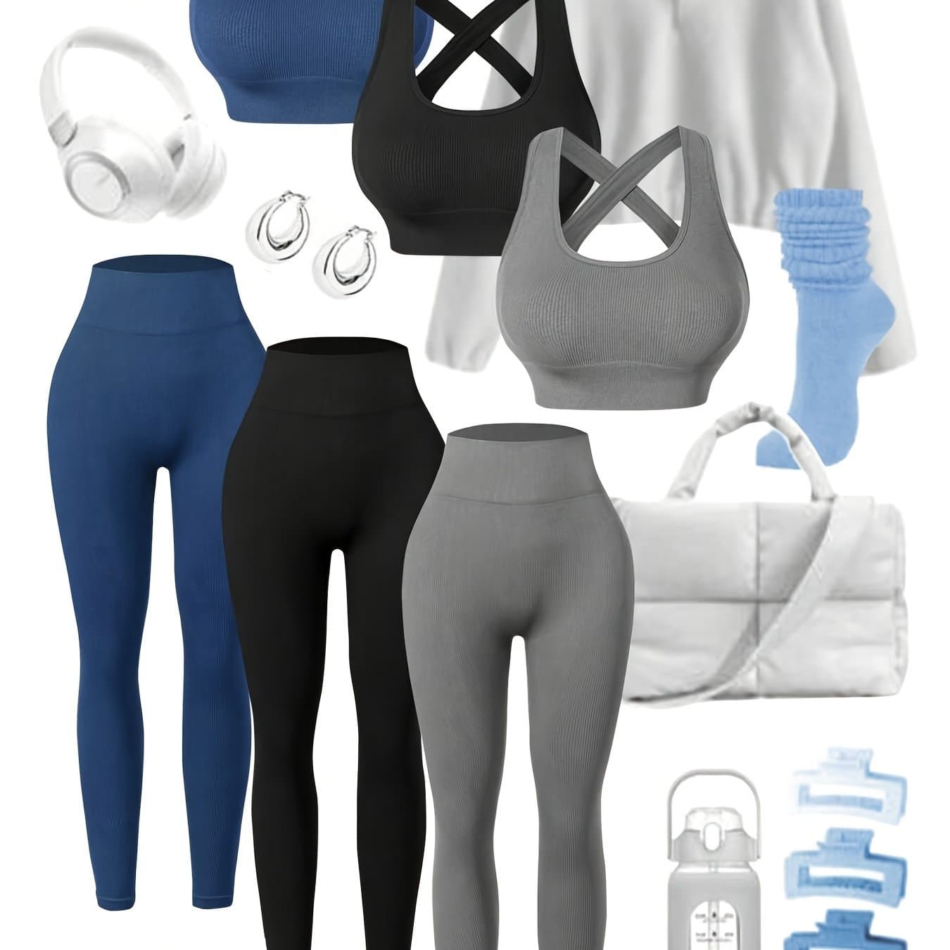 TEMU 3 Seamless Women's Activewear Sets High-stretch Backless Bra And Hip-lifting Leggings With Crossover Strap Details