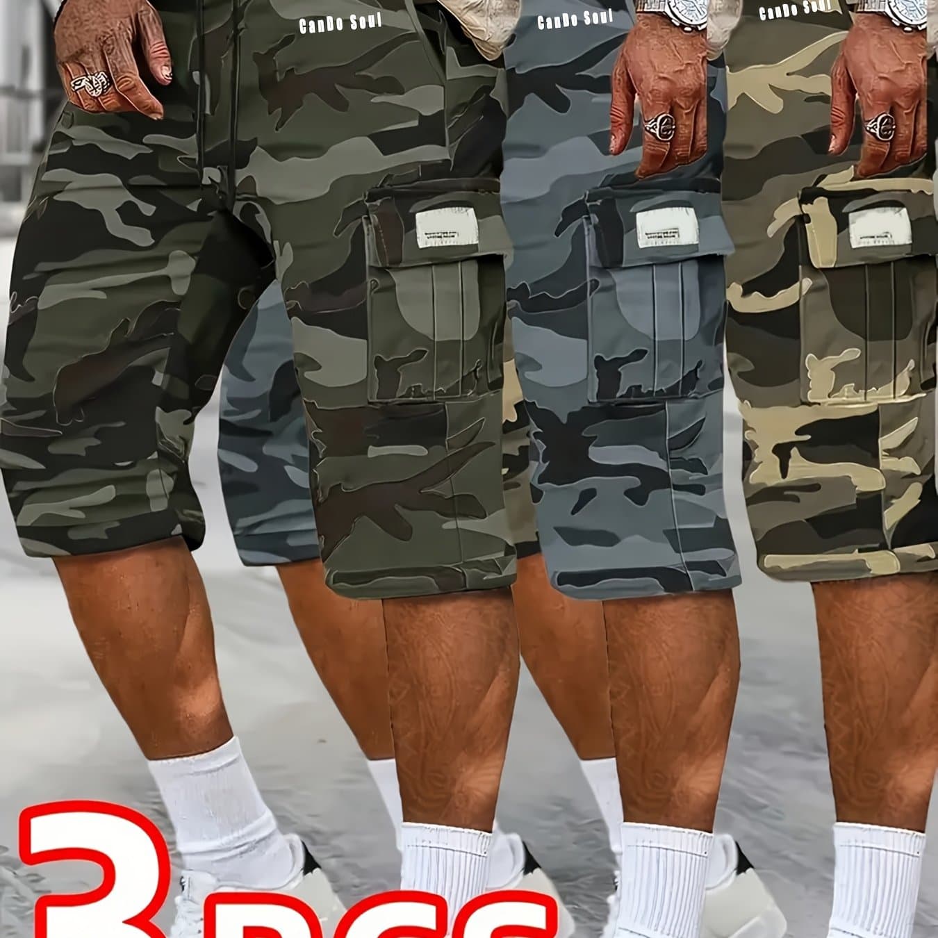 TEMU 3pcs Set, Men's Fashionable And High-end Versatile Shorts, Loose Camouflage Quarter Shorts, This Shorts Is The As A Gift