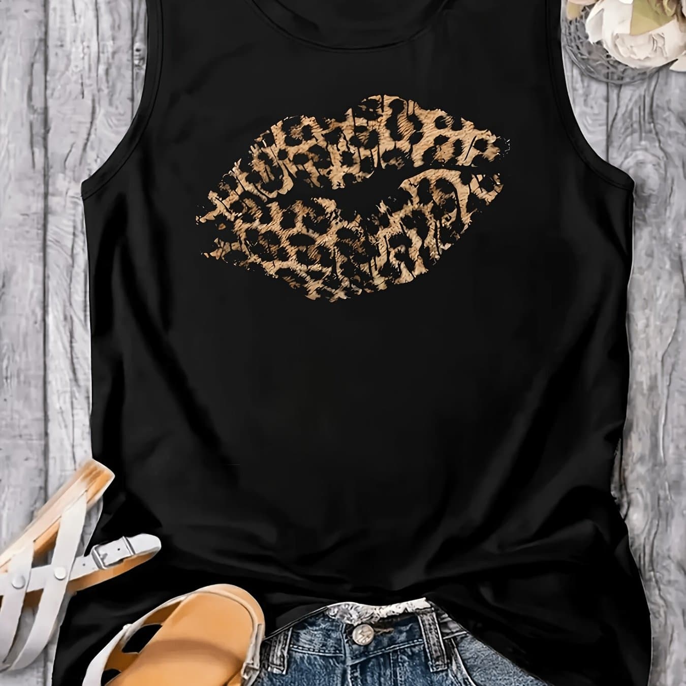 TEMU A Plus-size Sports Vest For Women In A Leopard Print Designed For A Relaxed And Perfect For And Summer 2026 Summer Unisex Vest/fitness Casual Printed T-shirt, 180g