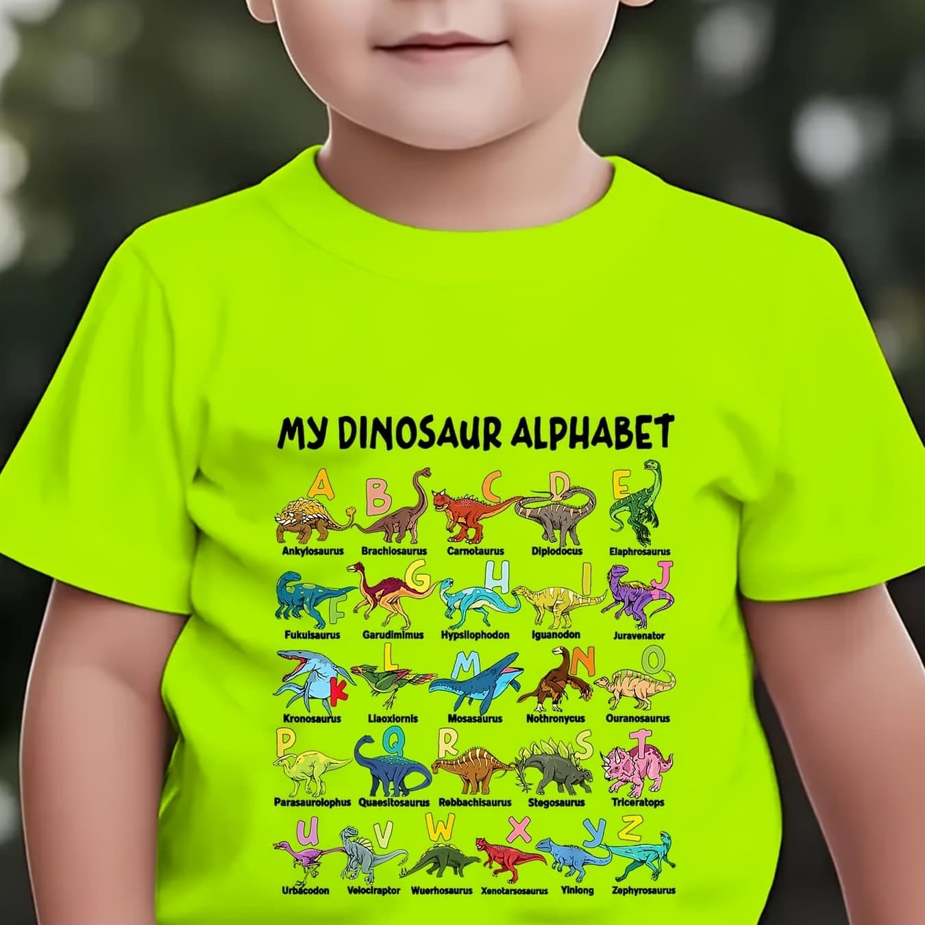 TEMU Summer Boys' Fashion Short Sleeve "my Dinosaur Alphabet" Dinosaur Element Alphabet Print Outdoor Casual Top Ny-dx5404