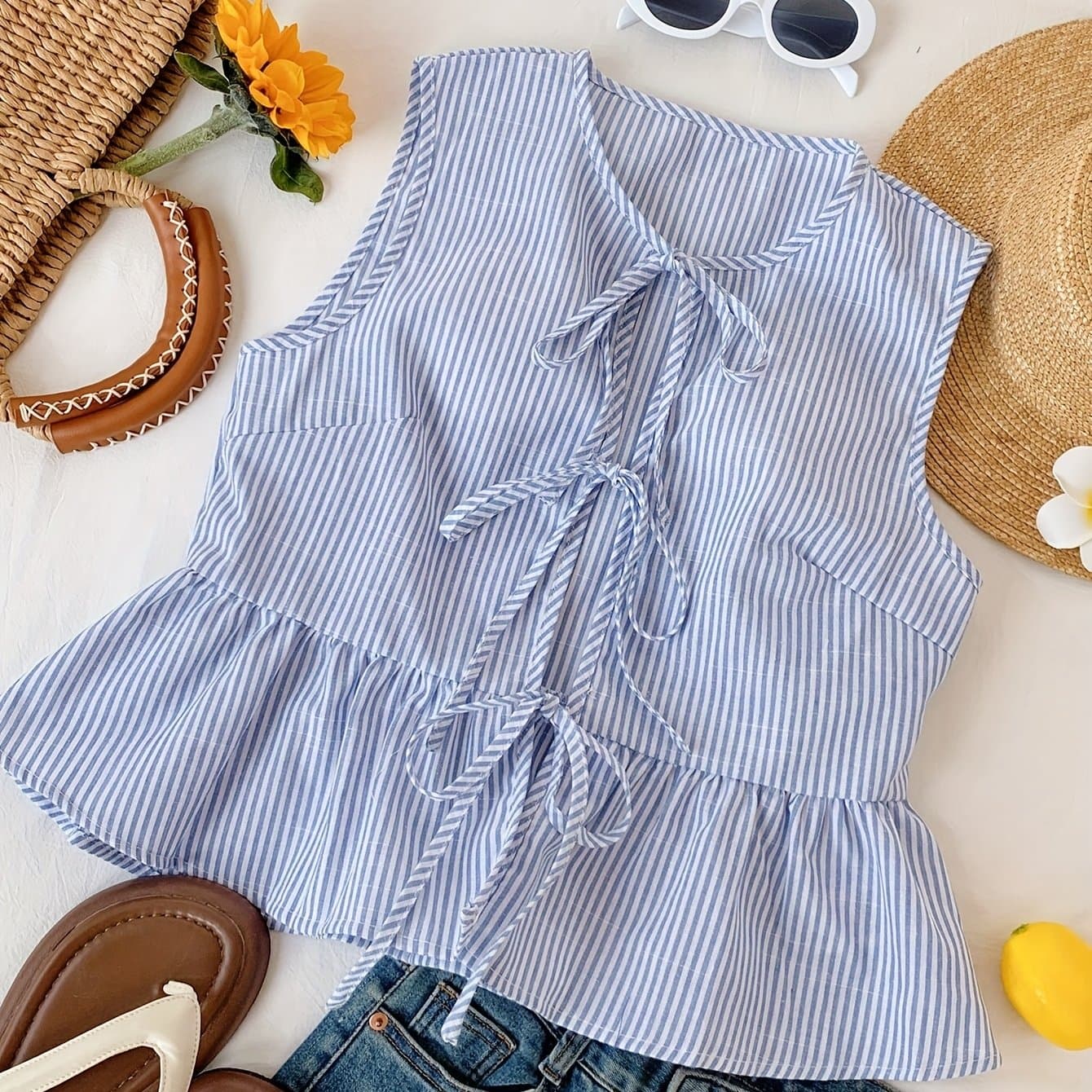 TEMU Women's Striped Print Front Tie Vest T063
