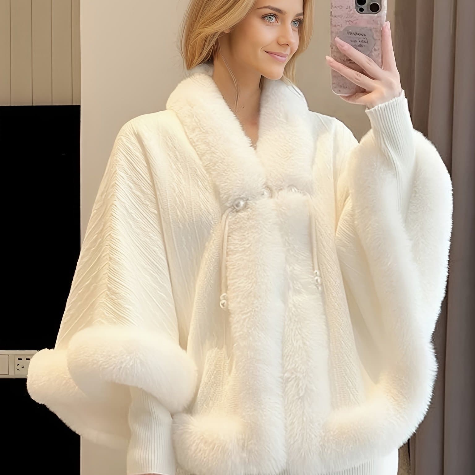 TEMU Stylish Vintage Chinese-style Capes And Shawls For Women, Featuring A Warm And Fashionable Design Perfect For Autumn And Winter, With A Plush Collar And Versatile