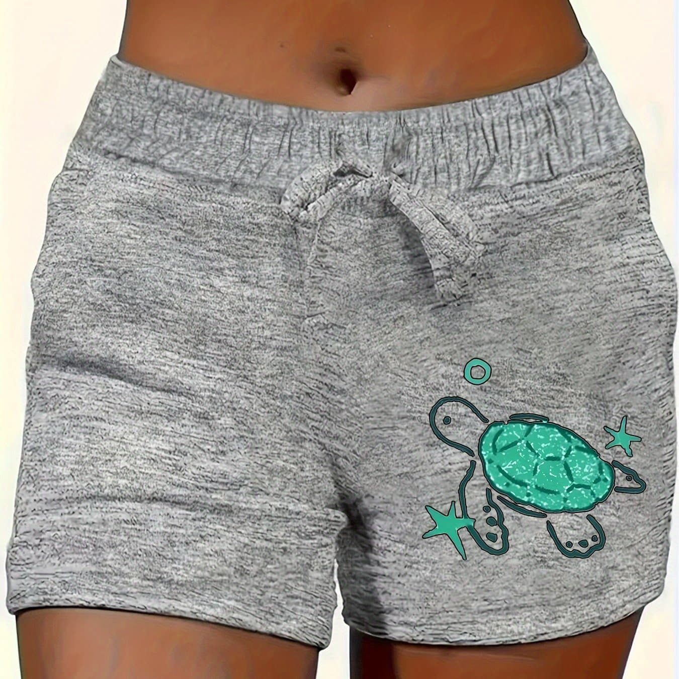 TEMU Turtle Print Drawstring Pants, Casual And Women's Shorts