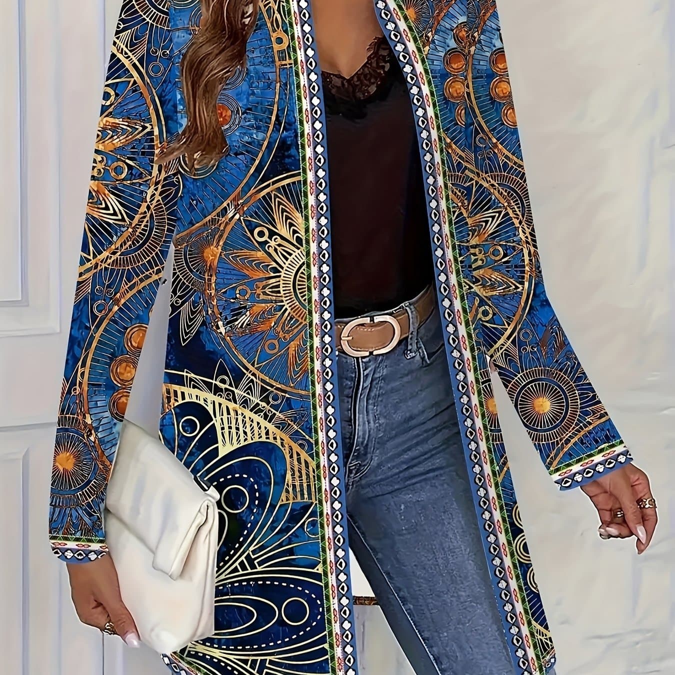 TEMU Women's New Bohemian Long Print Cardigan Shawl Top