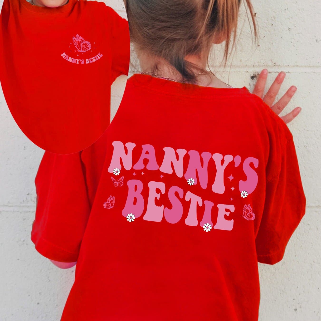 TEMU Girls' Summer Short Sleeve T-shirt " Bestie" With & Bestie Print - Round Neck Casual Top, Nanny & Matching Outfits For Daycare, , Casual Attire - Ny-dx7725