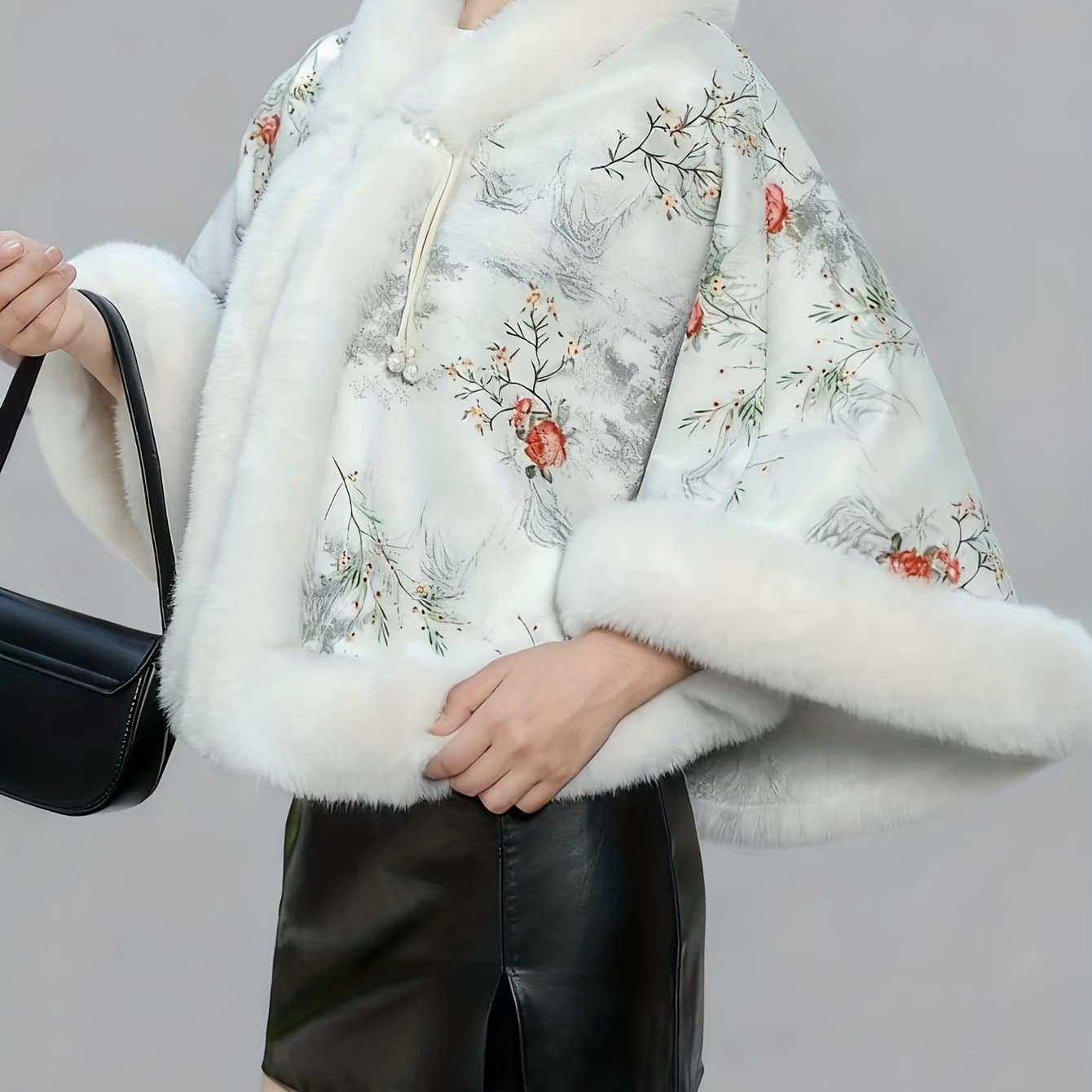 TEMU Plus Size, New Gentle Chinese-style Quilted Thickened Cape, Chinese Shawl, Cape Robe, Versatile Autumn/winter -trimmed Outerwear For