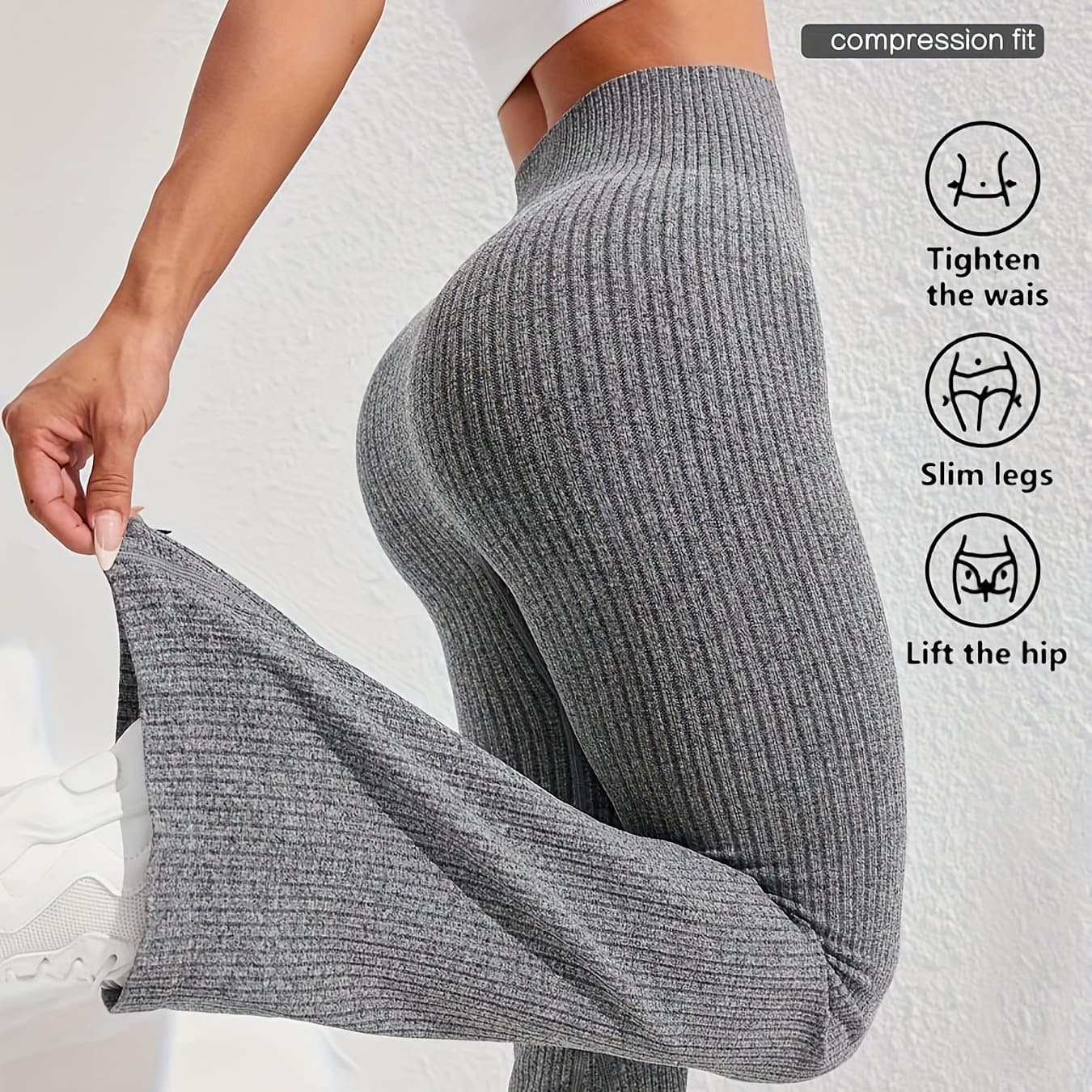 TEMU 1-pack Women' Solid Color Quick-dry Ribbed Yoga Sports Flare Leg Pants, High-waisted Tummy Control Slim Fit Design, Suitable For Outdoor Running, , Dance Workouts, And Daily Wear