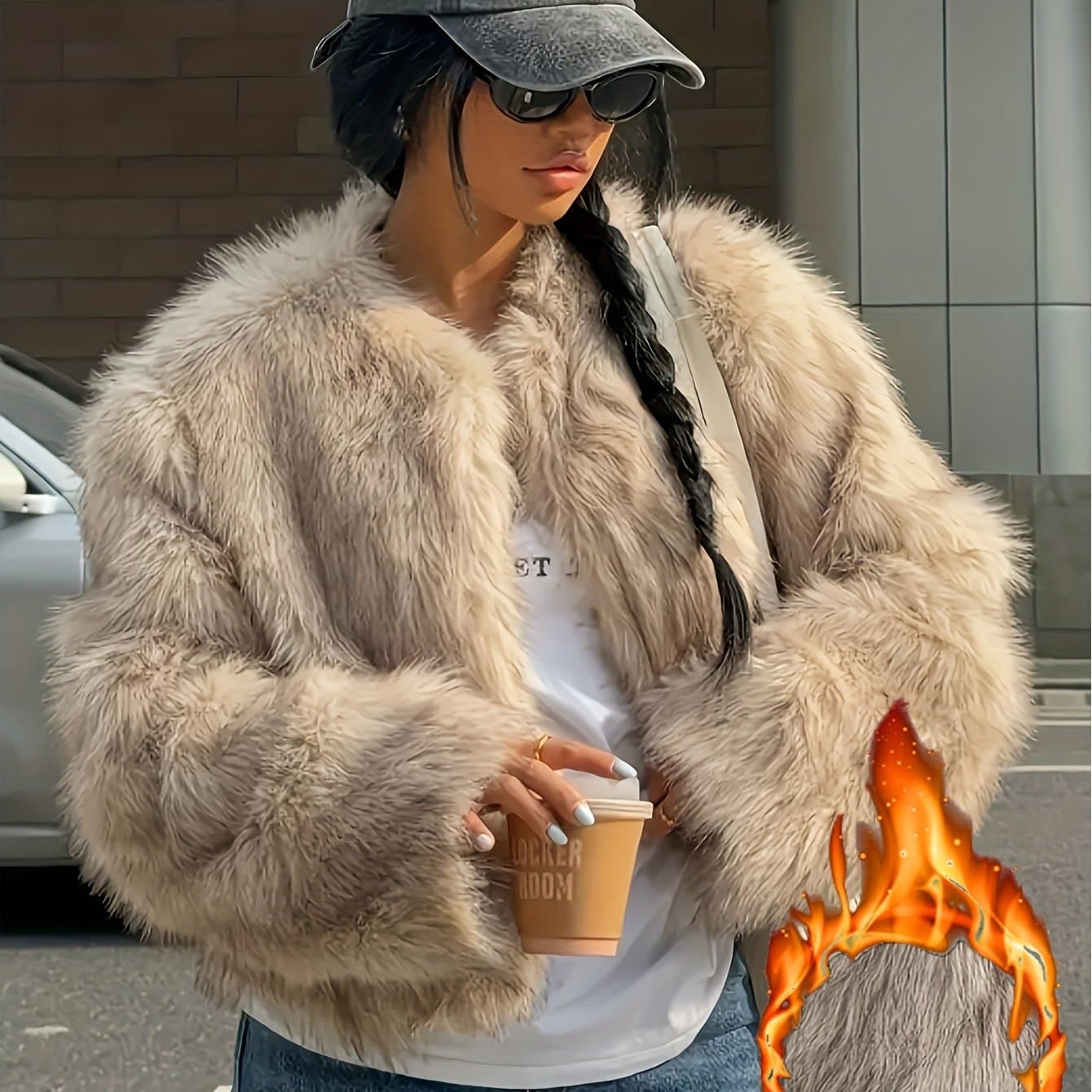 TEMU 9461# Autumn/winter Women's Elegant Warm Fluffy Long Plush Thick Coat