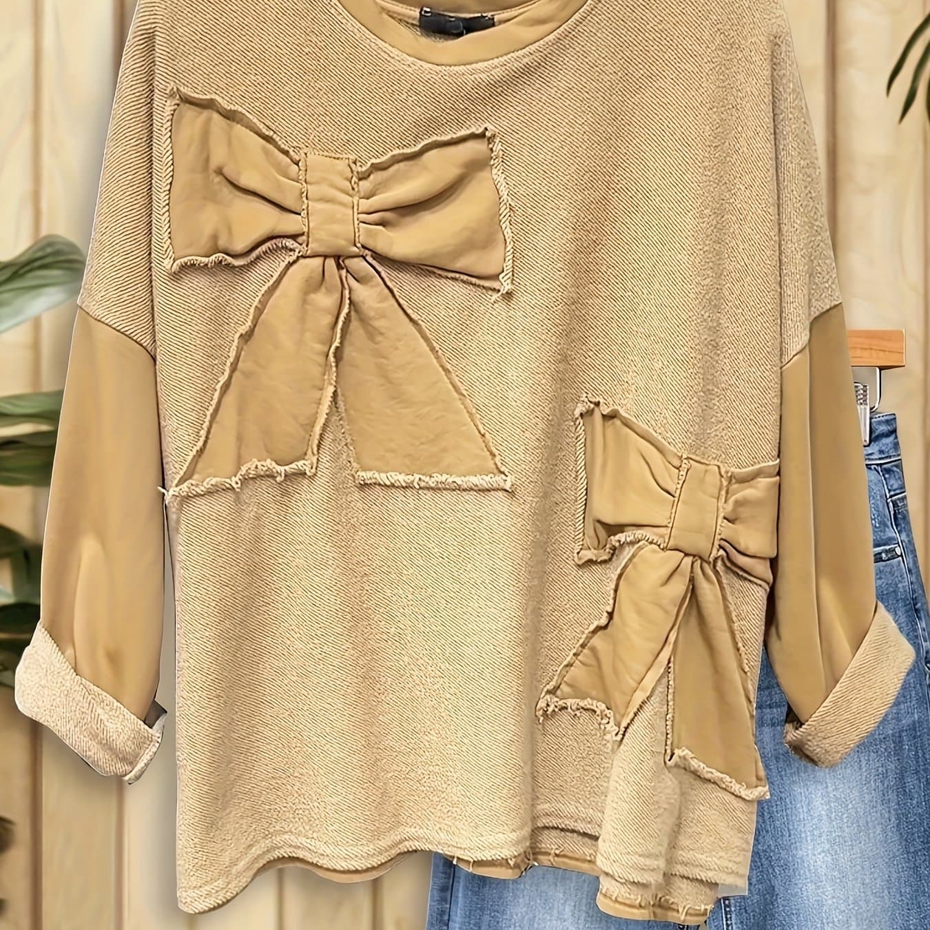 TEMU Women Mardi Gras/ Carnival Valentine's Day 3d Bow Applique Stunning Drop Shoulder Blouse, Vintage Tops, For Spring And Summerdaily Or Festival, Women's Clothing