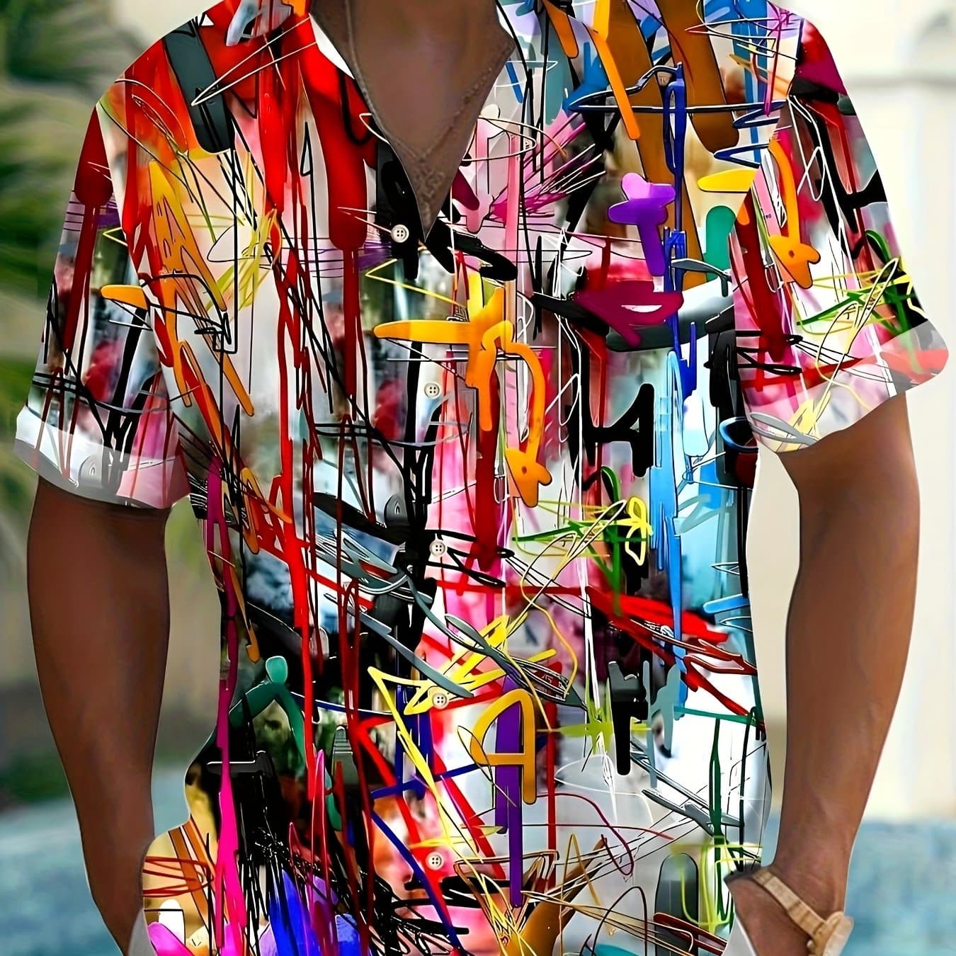 TEMU Men's Summer Short Sleeve Shirt With Tie-dye Print