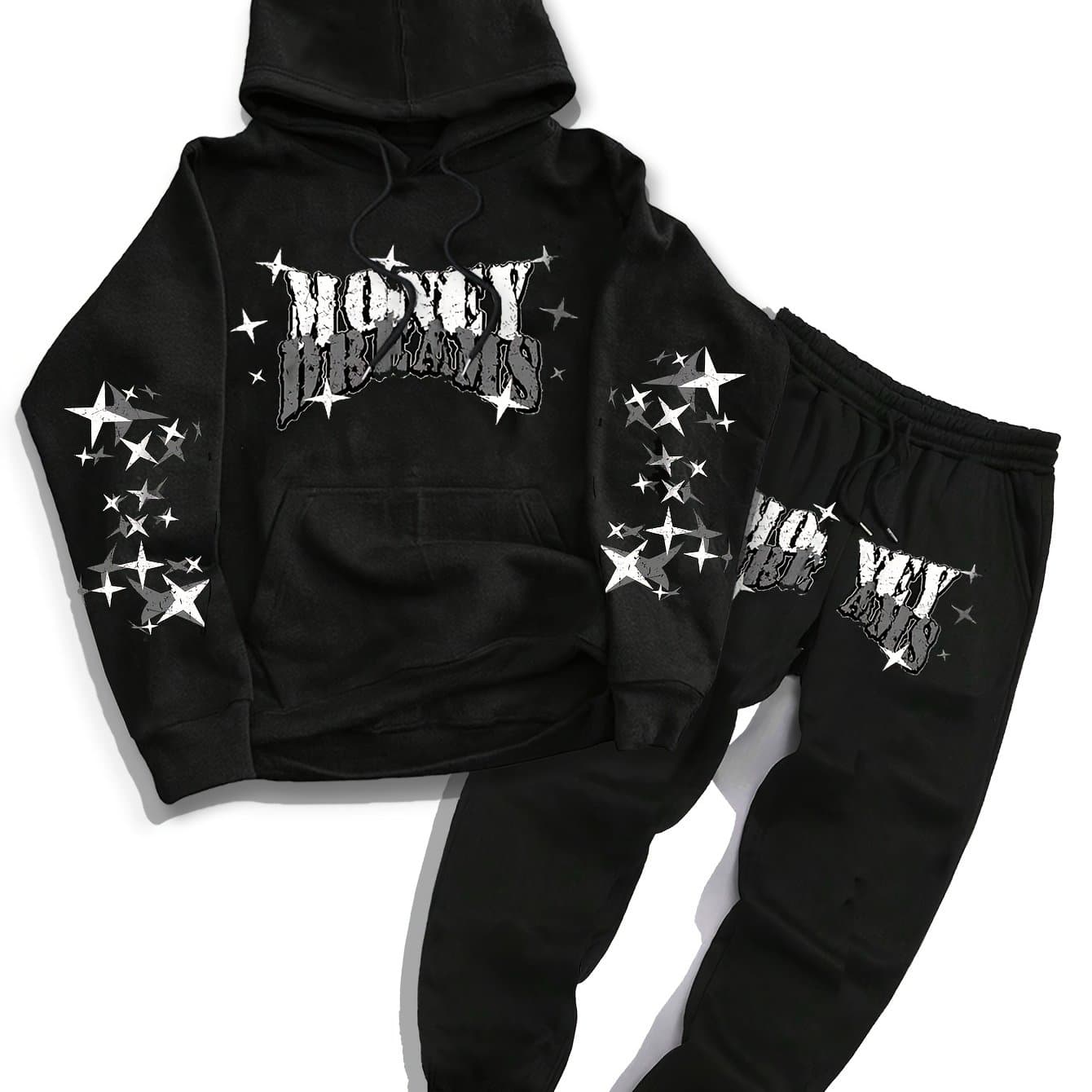 TEMU Men's Hooded Trendy Star And Letter Print Sweatshirt And Long Pants Casual Set, 2pcs Long Sleeve Hoodie And Drawstring Sweatpants Set