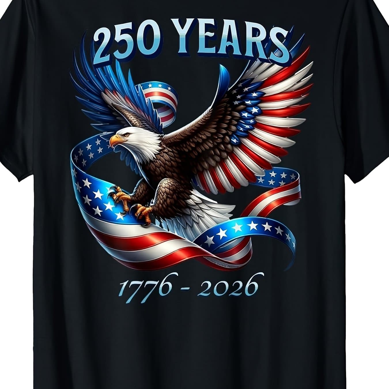 TEMU On Back Patriotic Eagle And Flag 250 Years 1776-2026 T-shirt, Casual Wearpattern Print Crew Neck T-shirt Gift