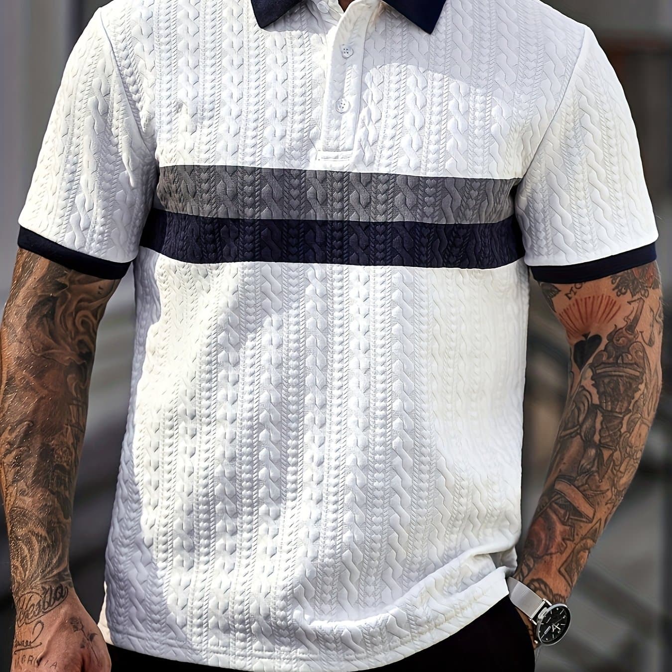 TEMU Men's New Printed Shirt, Jacquard , Soft Fabric, Outdoor Casual Business Breathable Golf Shirt, Suitable For Vacations And Business Occasions, A Daily Casual Essential