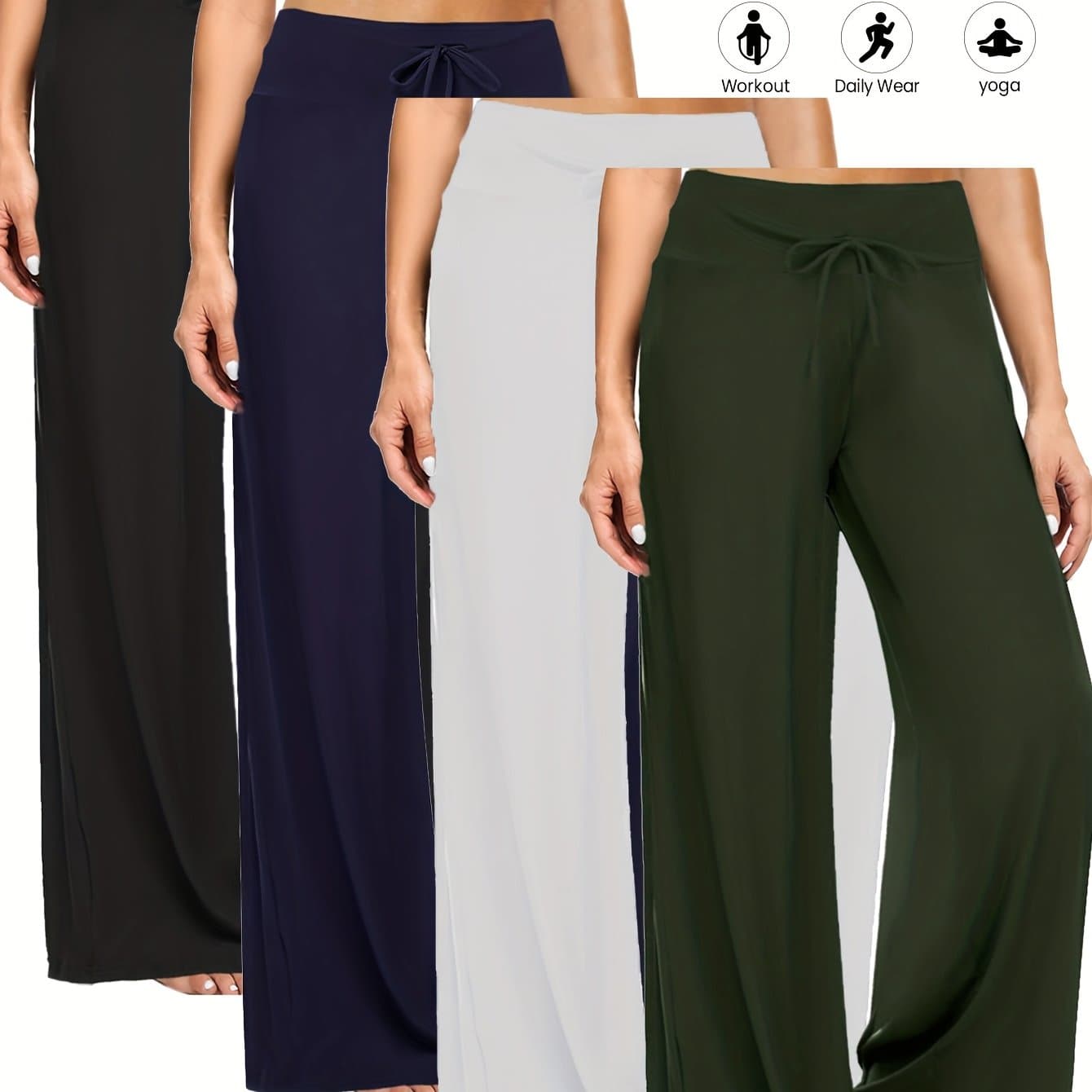 TEMU 4pack Wide Leg Palazzo Pants For Women - High Waist Casual Pants Loose Dress Pants Stretchy