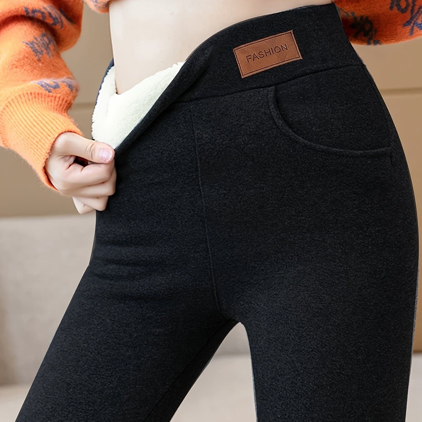 TEMU (with Pockets) 400g Oli Lined Pants For Women, Outer Wear Winter Thickened Pants, Warm Thermal Underwear Pants