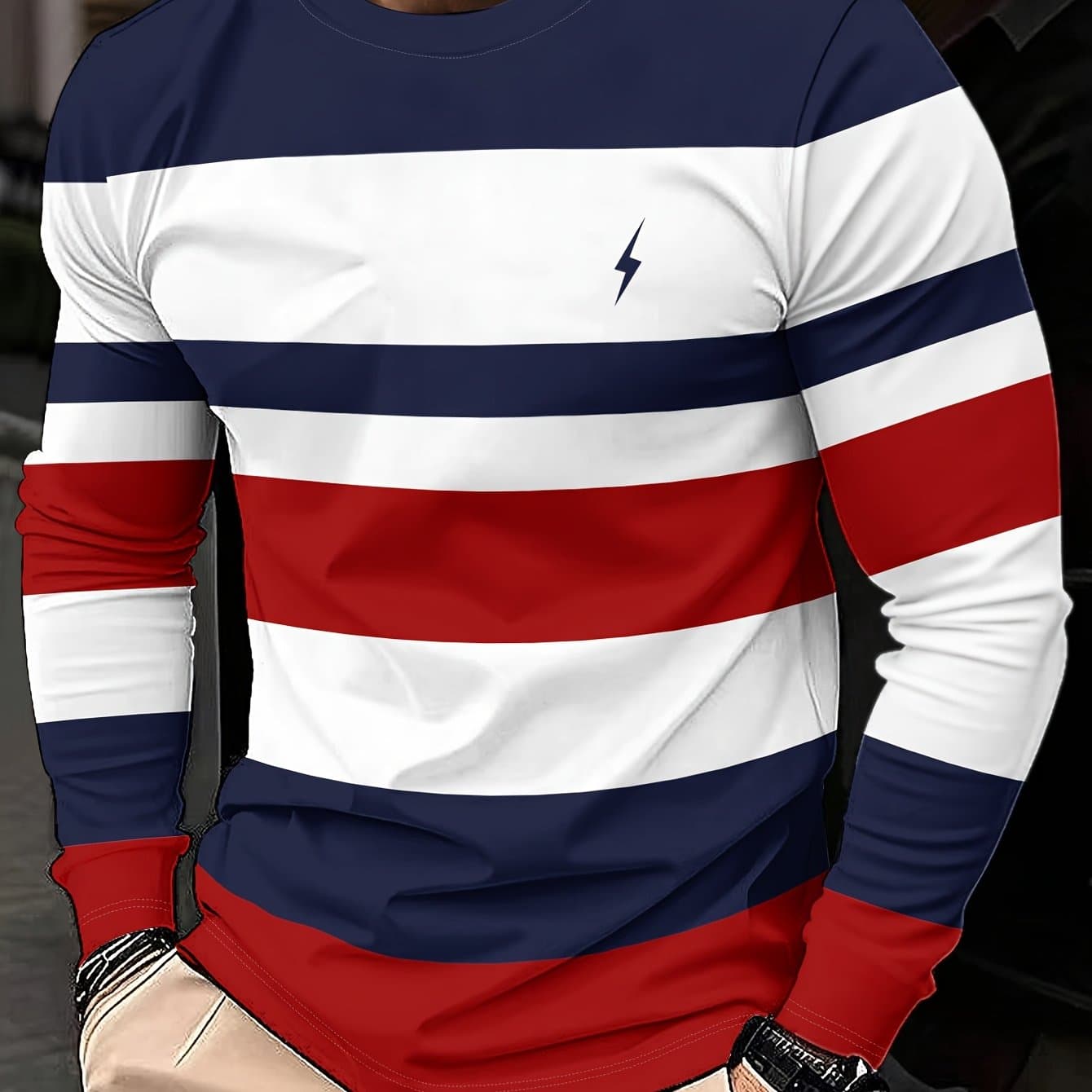 TEMU Men's Round Neck Striped Long Sleeve T-shirt, Style Breathable Tee, Casual Comfortable Top For Spring Leisure Men's Clothing As Gift