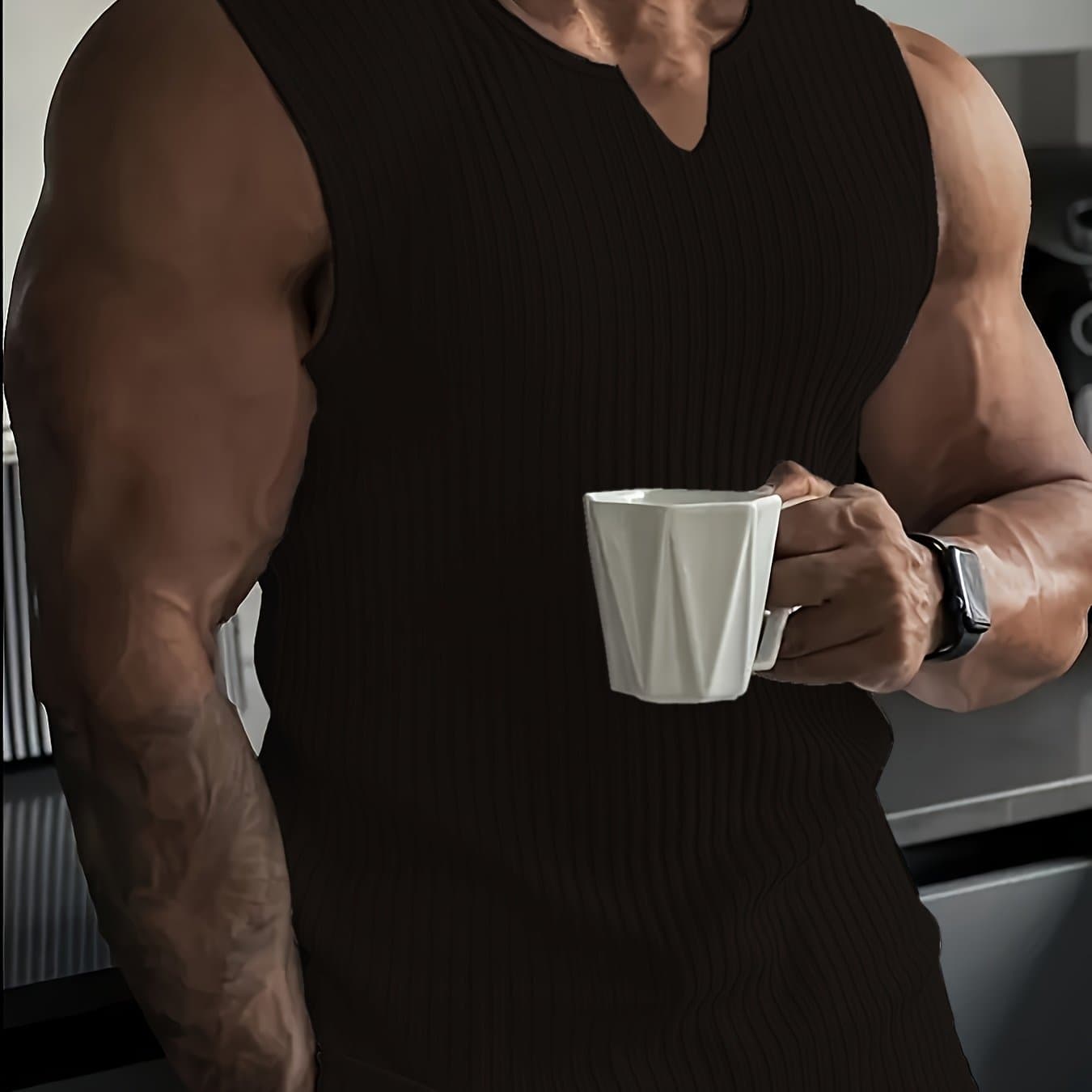 TEMU Men's Slim Fit Sleeveless Casual Elastic V-neck Fitness Vest